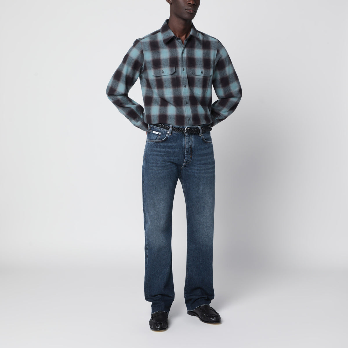 Gray and blue cotton flannel shirt