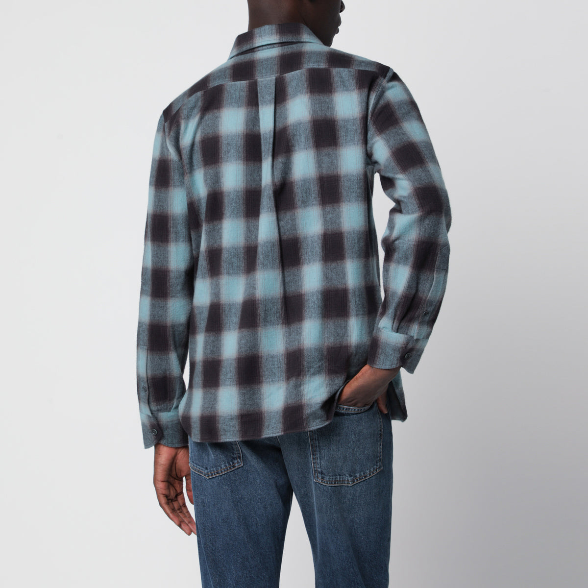 Gray and blue cotton flannel shirt