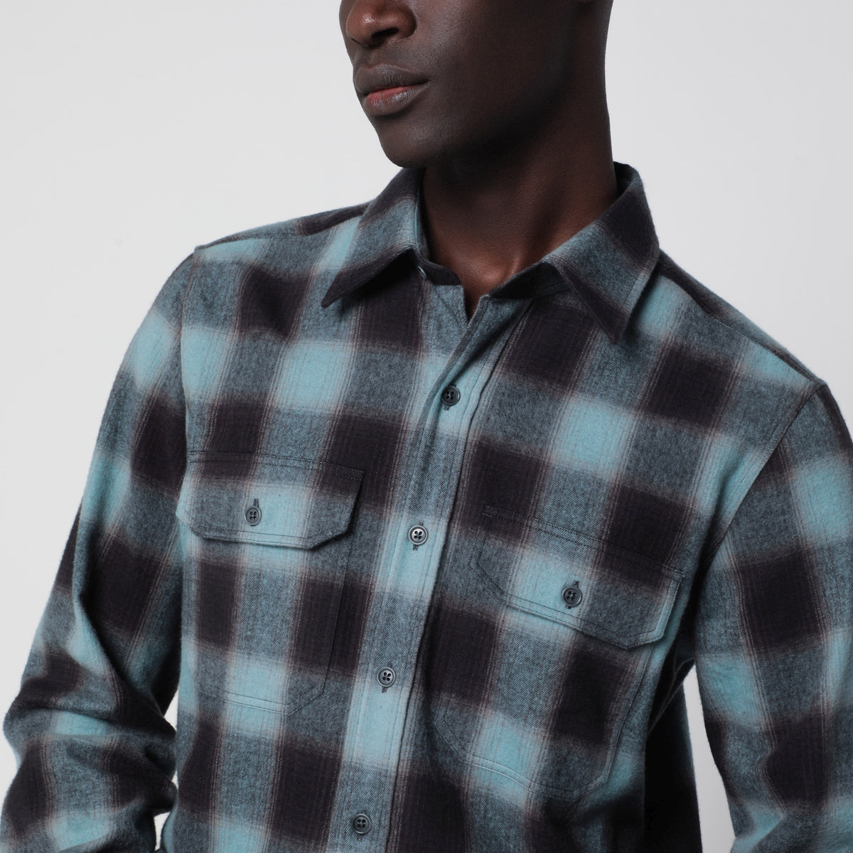 Gray and blue cotton flannel shirt