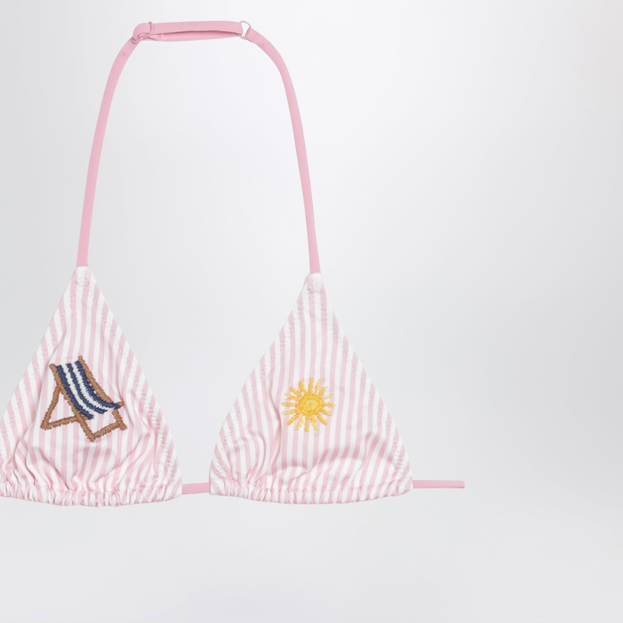 Rosa/weiß gestreifter Bikini mit maritimer Stickerei