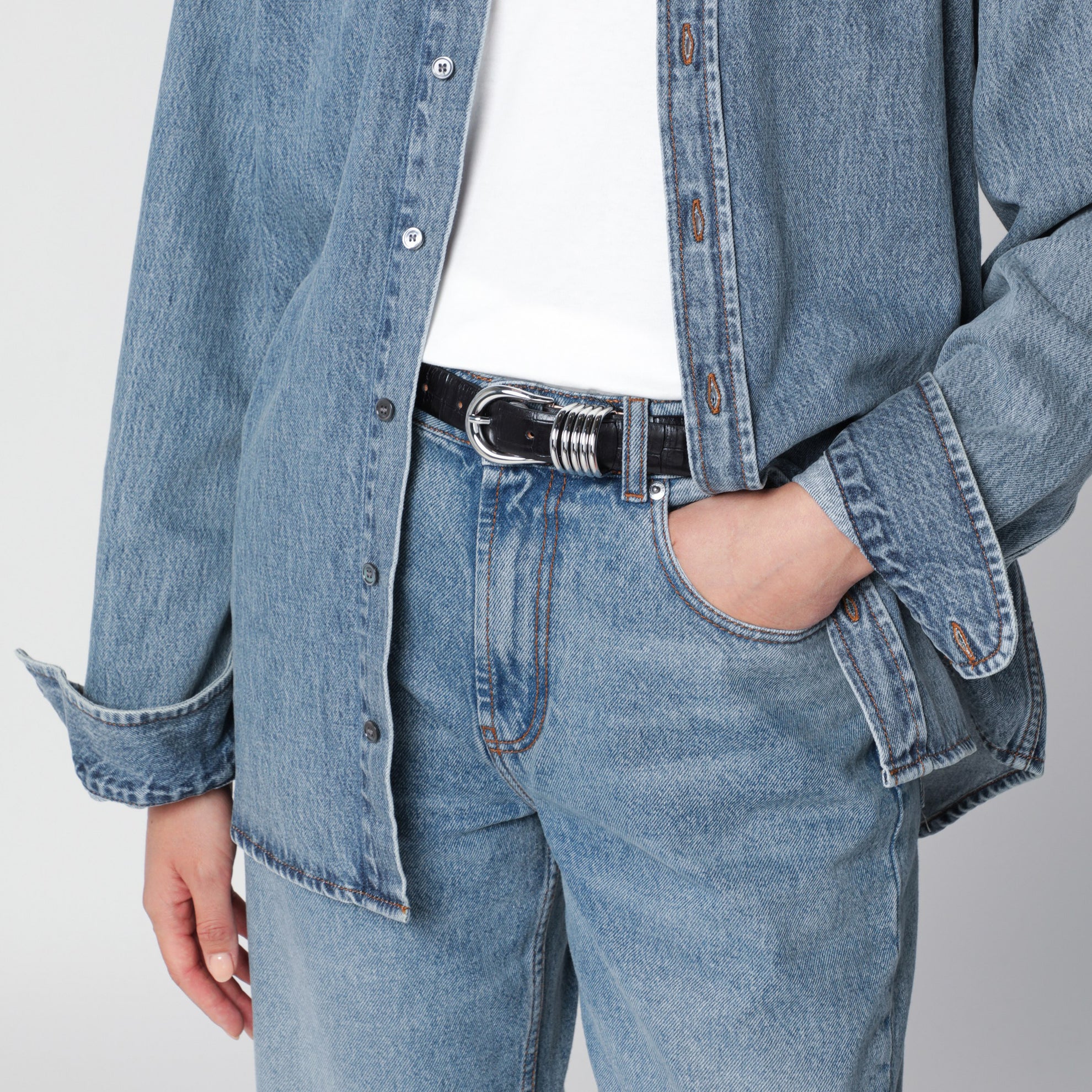 Ceinture Hollyhock noire/argent en cuir