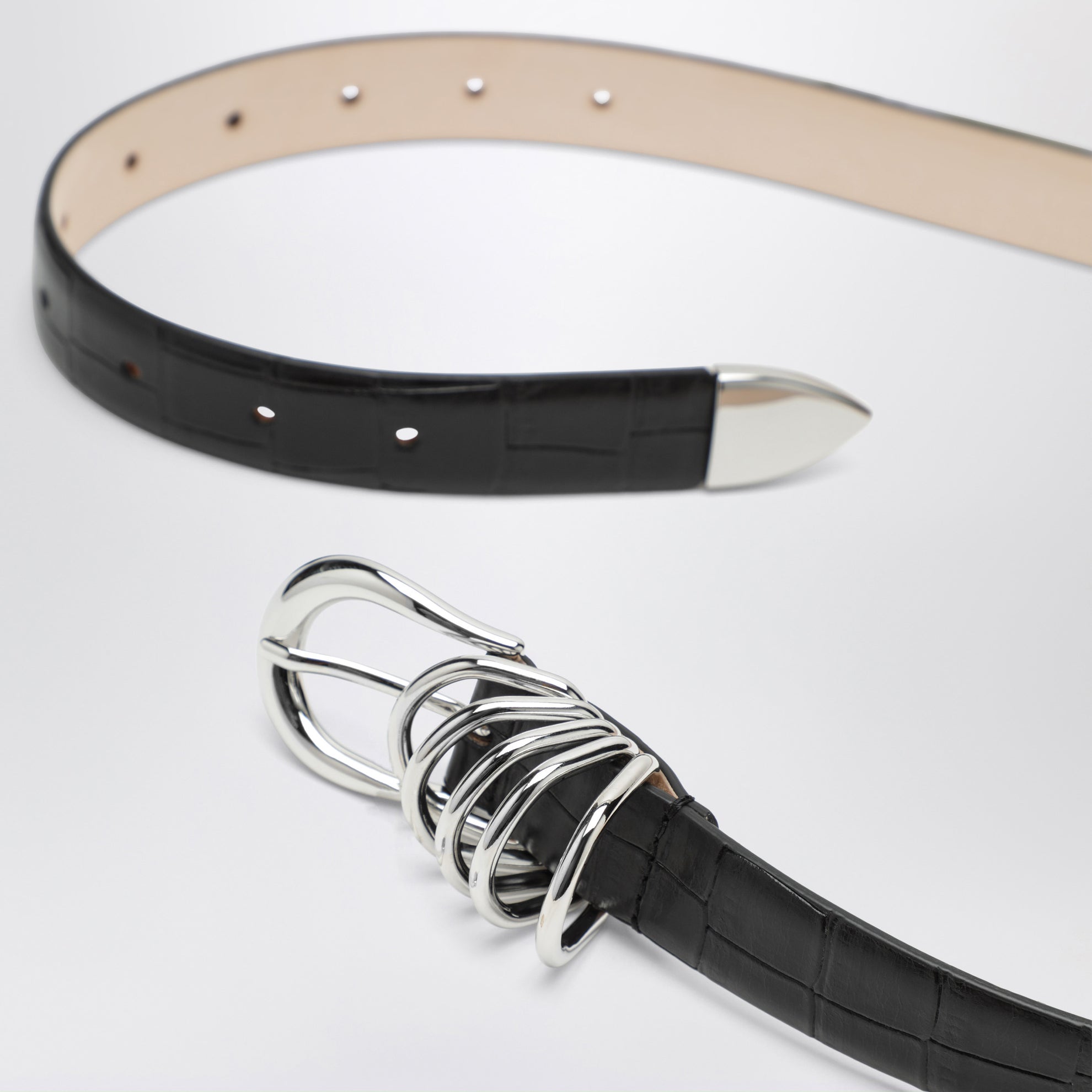 Ceinture Hollyhock noire/argent en cuir