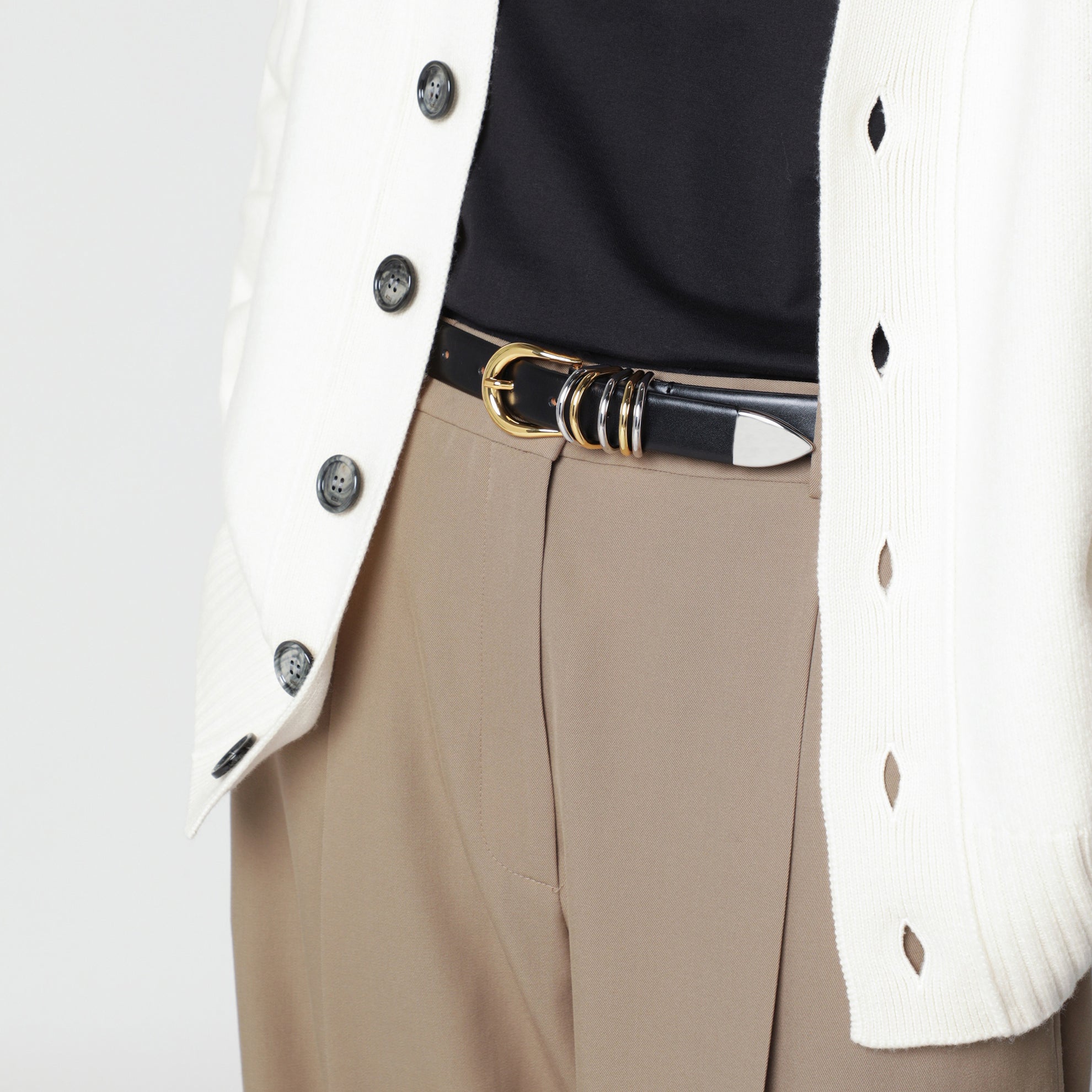 Hollyhock belt black/gold/silver in leather