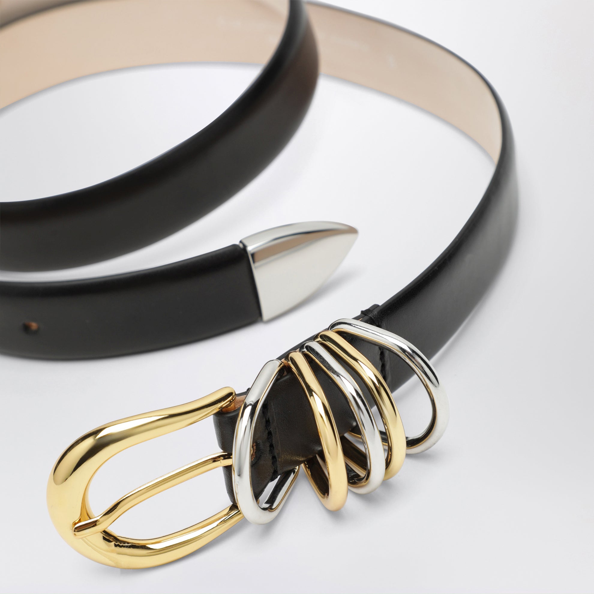 Hollyhock belt black/gold/silver in leather