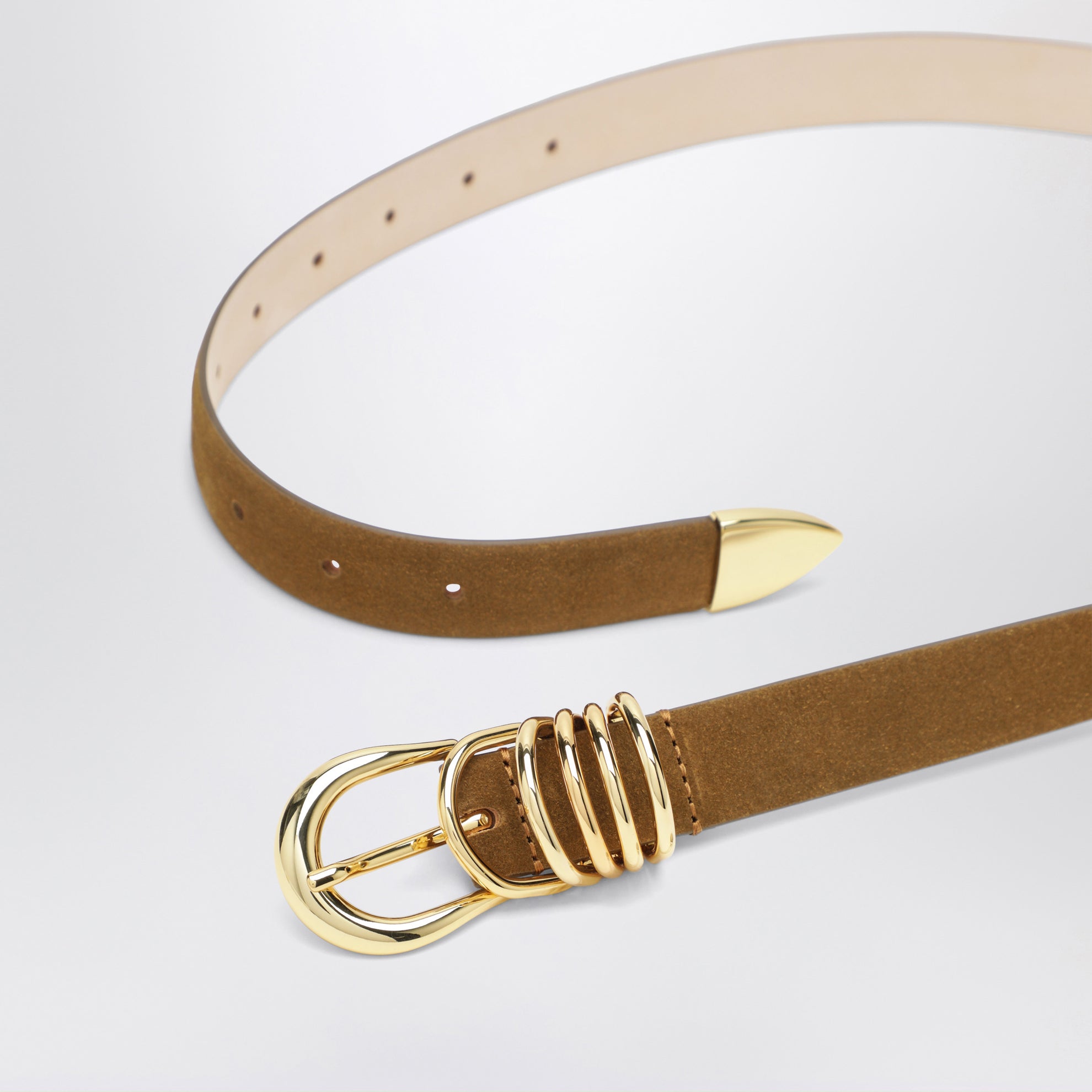 Ceinture Hollyhock marron clair/or en daim