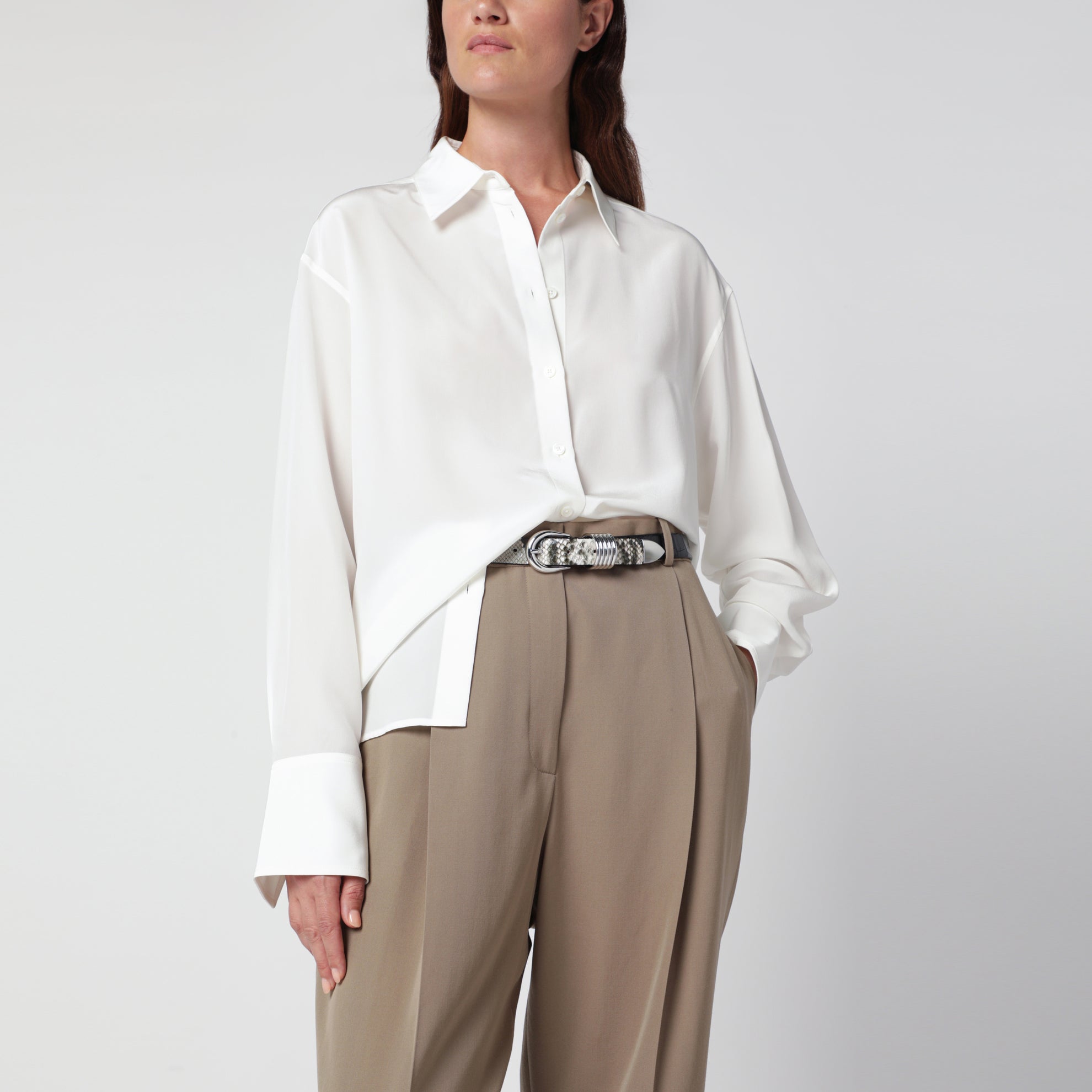 Hollyhock belt in python and crocodile-effect leather