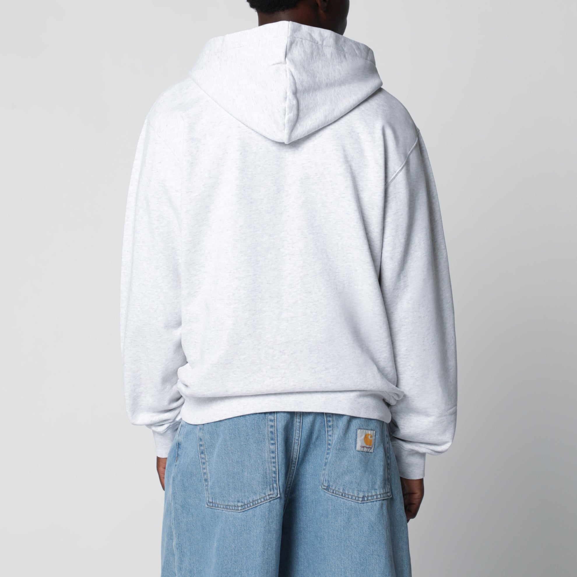 Sweat à capuche gris avec logo en gros-grain