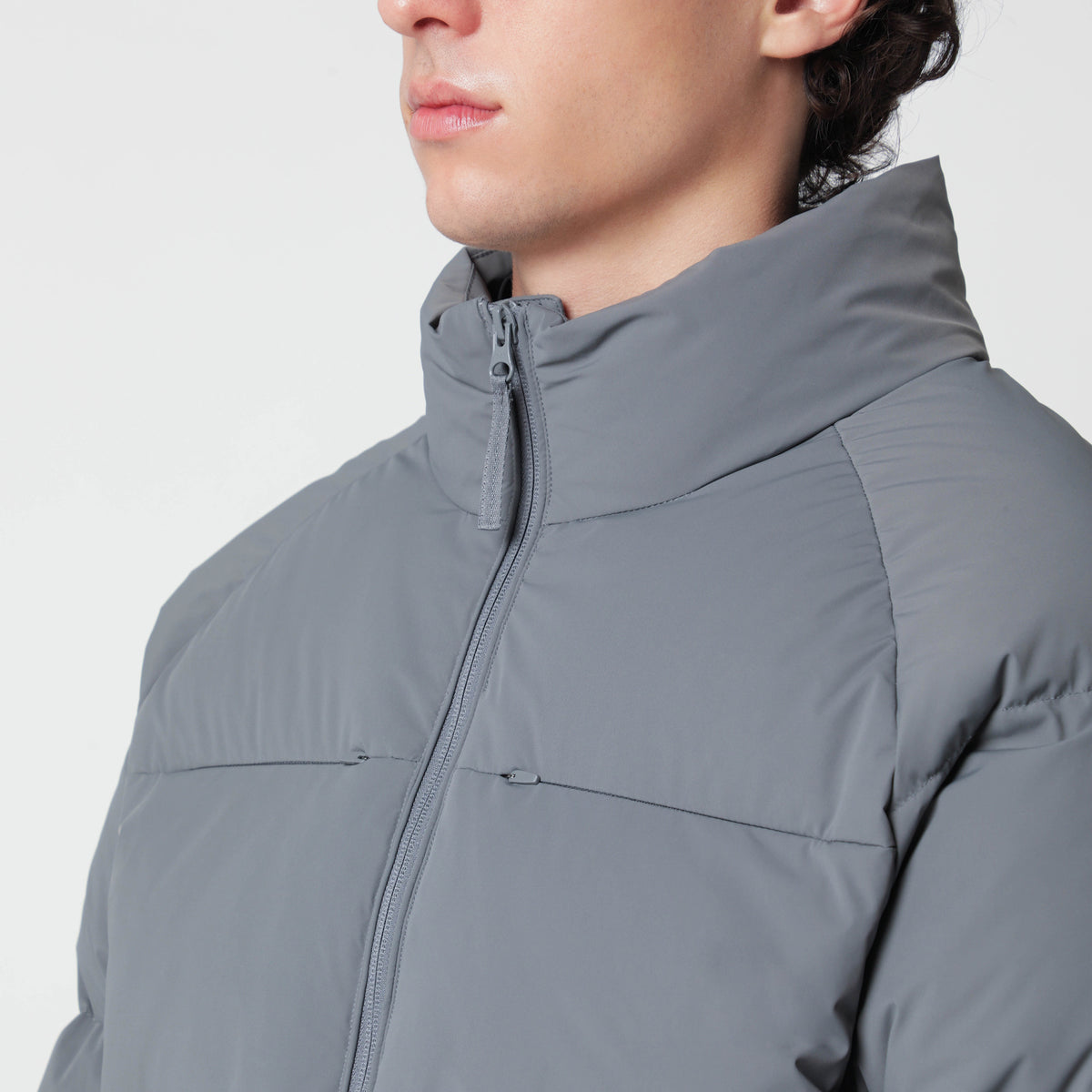 Grey down jacket in nylon blend
