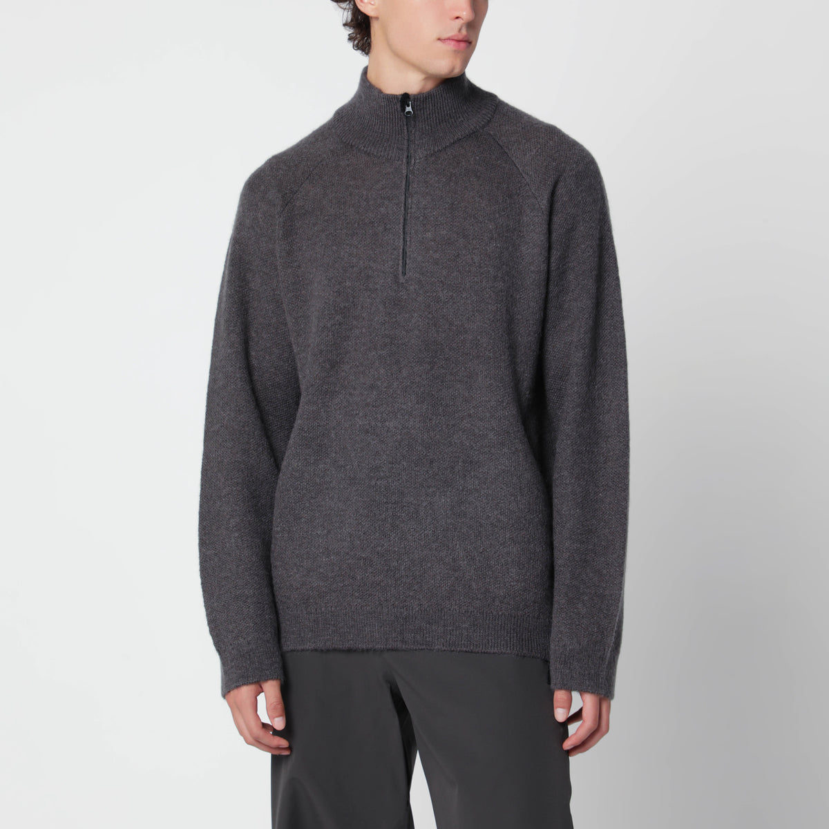 Pull demi-zip Slate Brown en mélange de laine