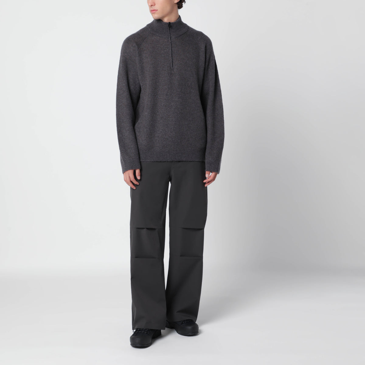 Pull demi-zip Slate Brown en mélange de laine