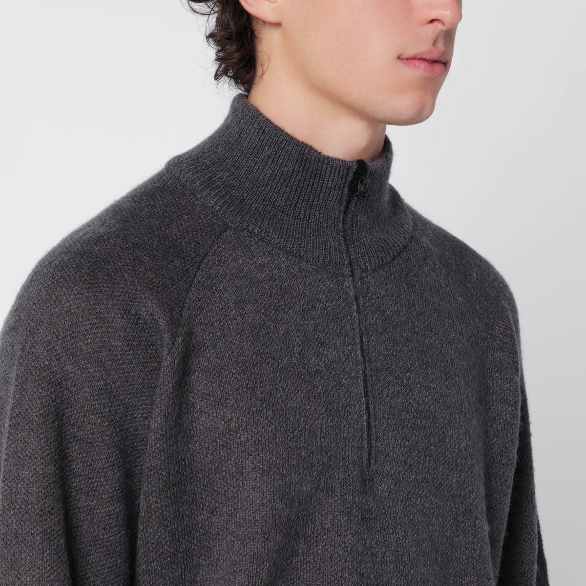 Pull demi-zip Slate Brown en mélange de laine