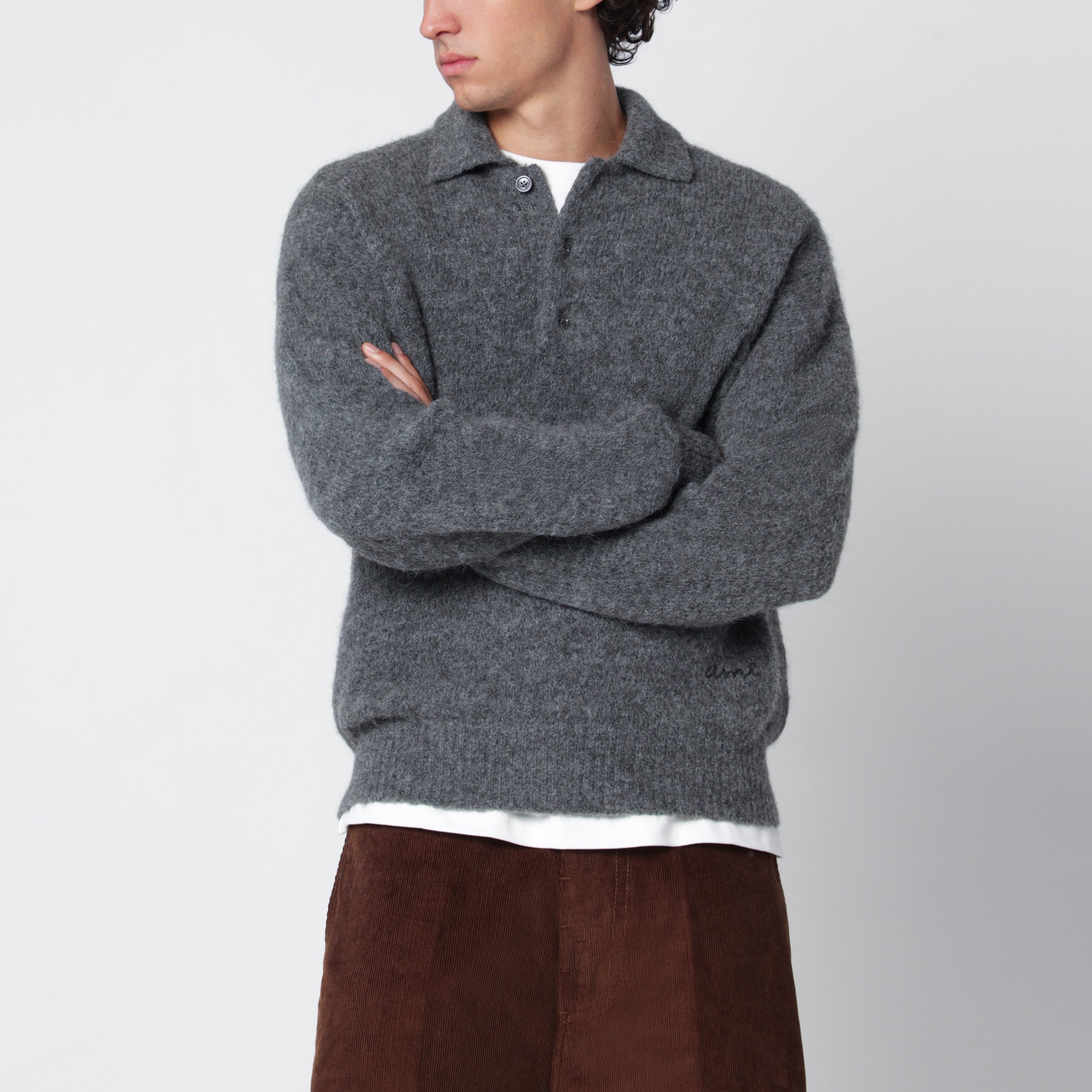 Polo en laine et alpaga gris anthracite
