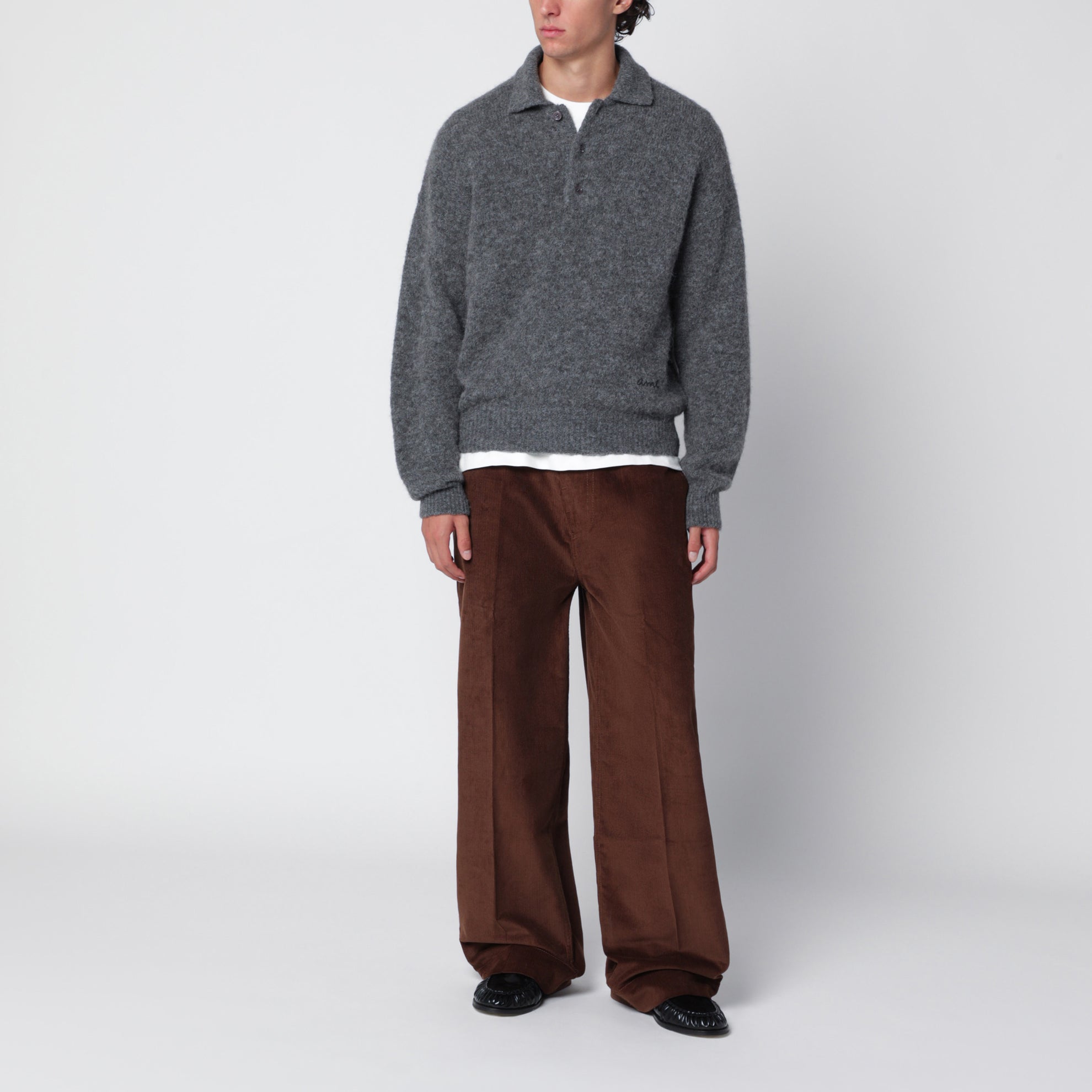 Polo en laine et alpaga gris anthracite