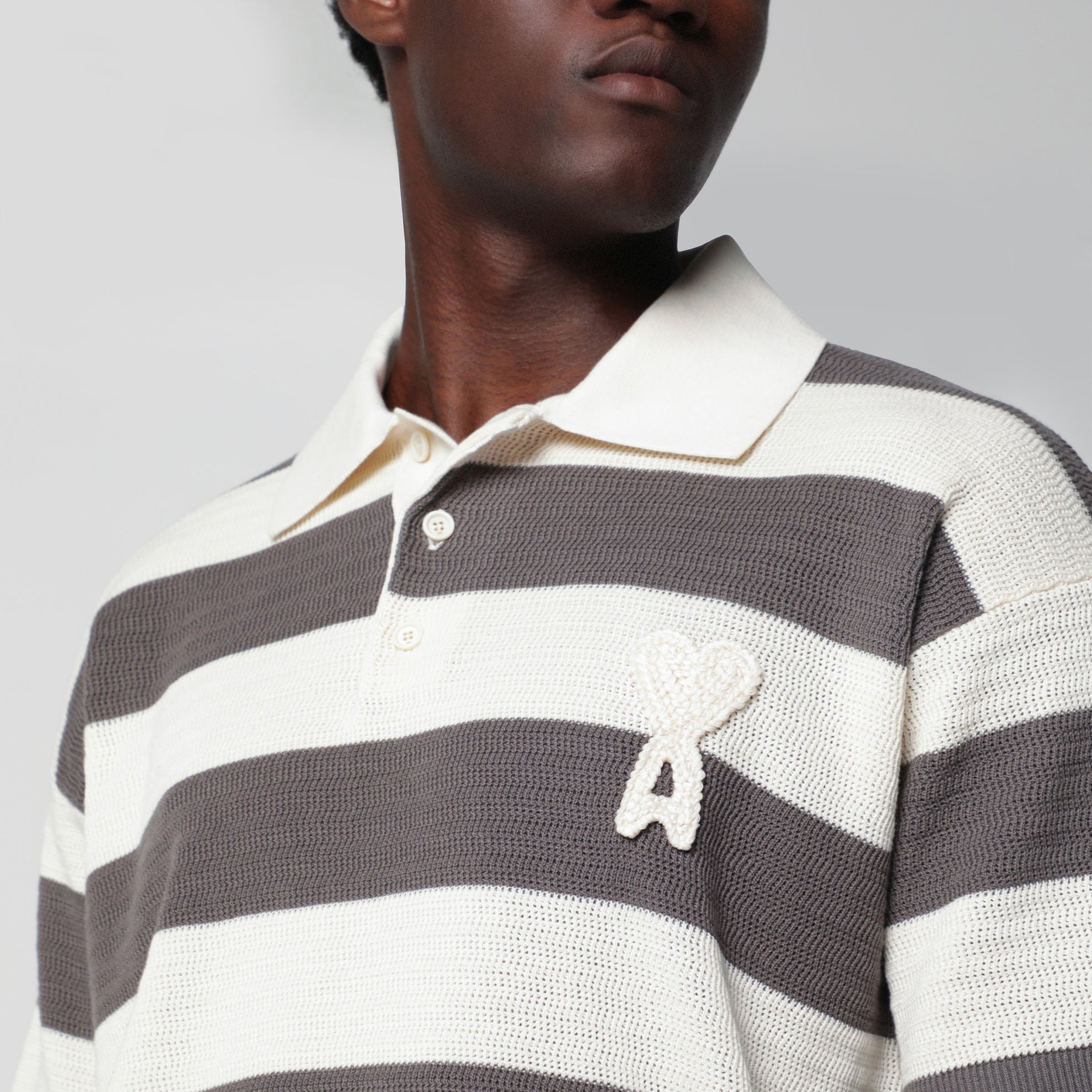 Polo Ami de Coeur en maille de coton à rayures
