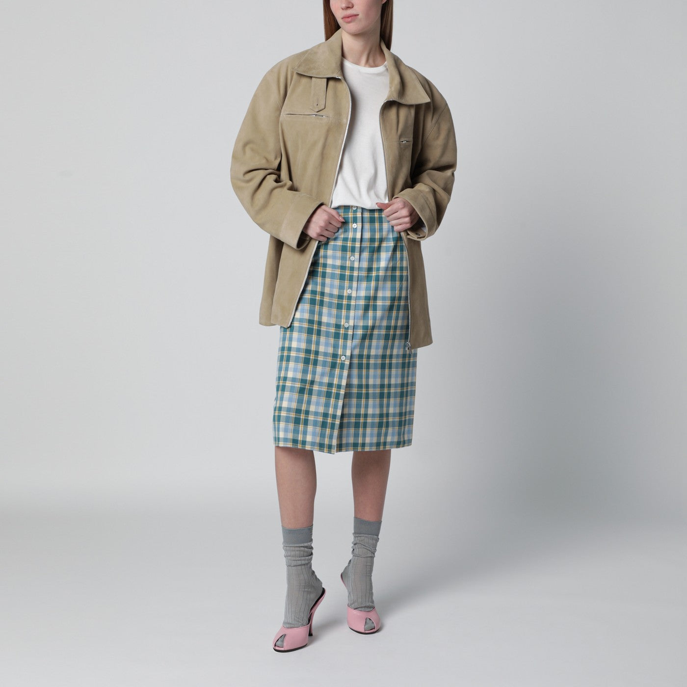 Beige suede leather parka