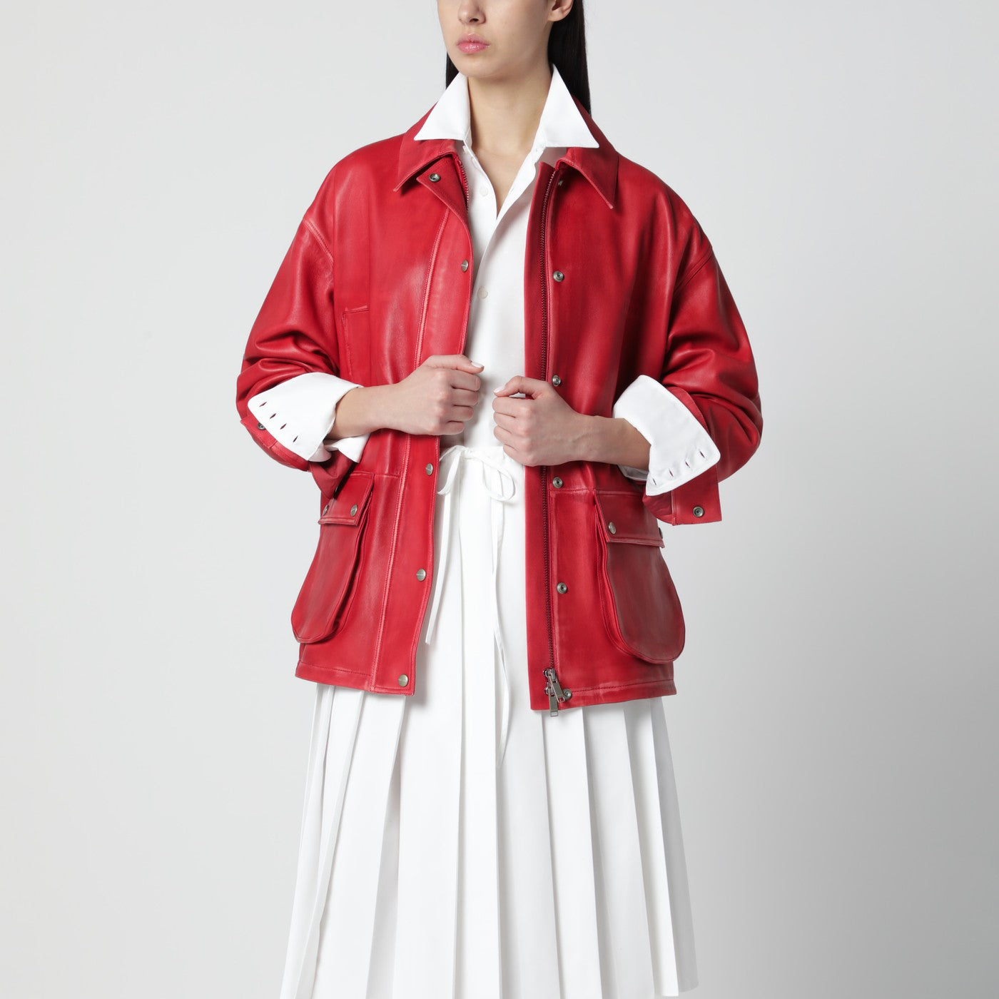 Parka en cuir rouge