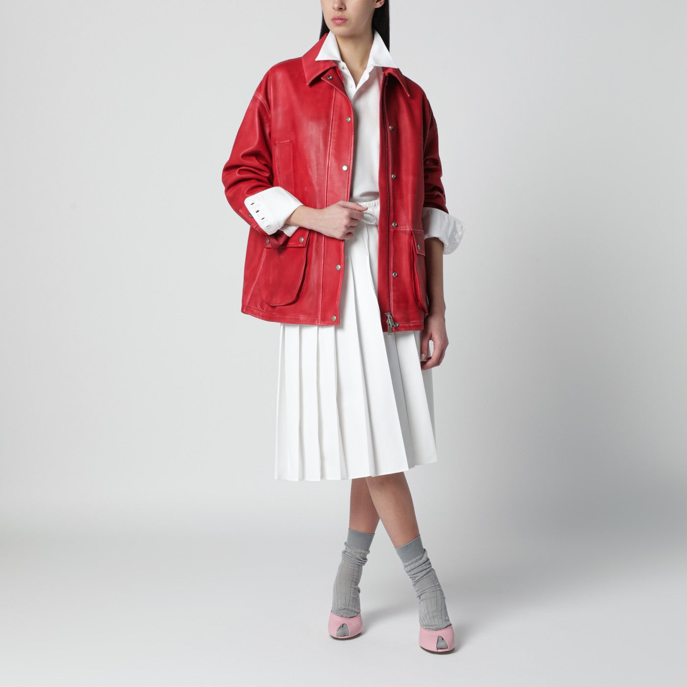 Parka en cuir rouge
