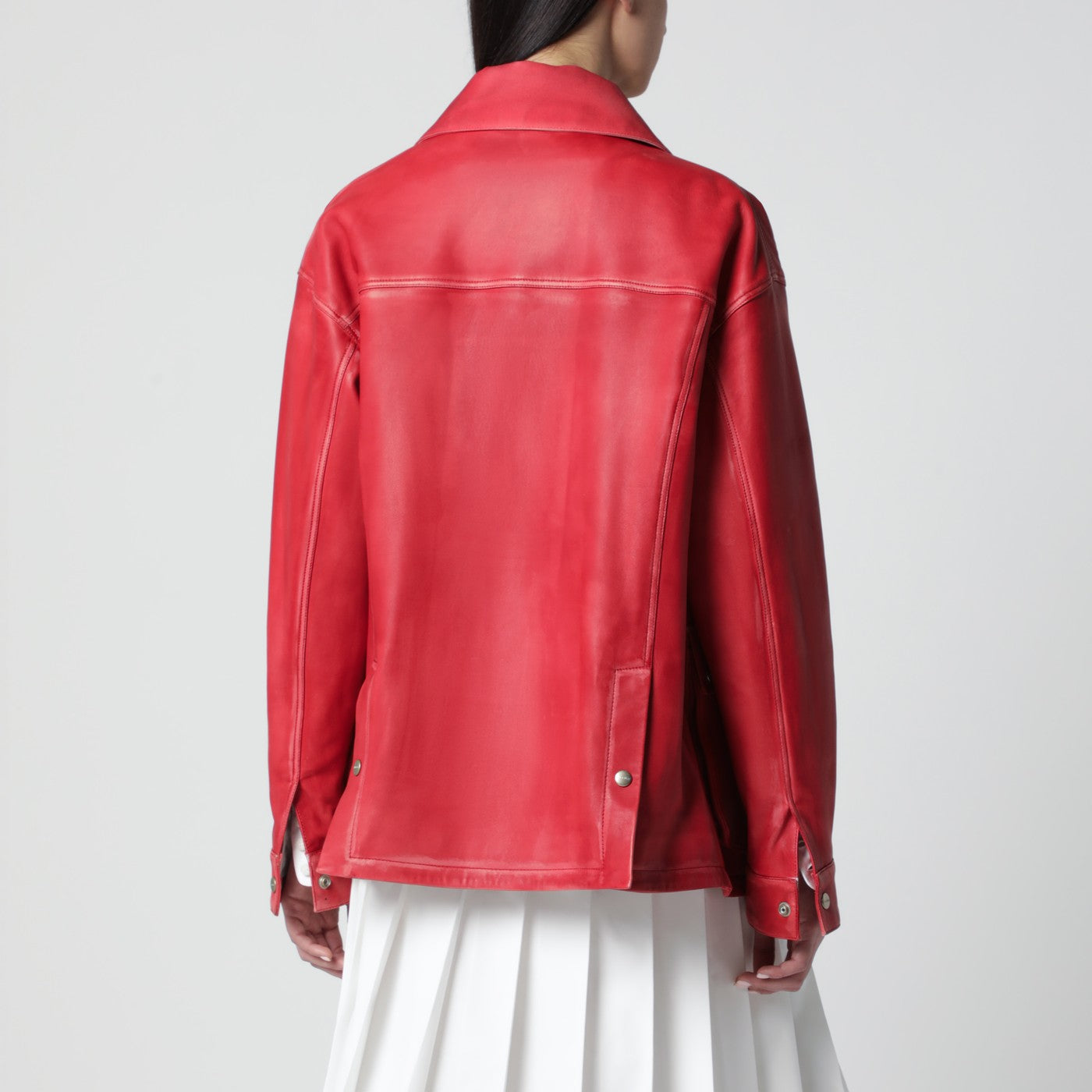 Parka en cuir rouge