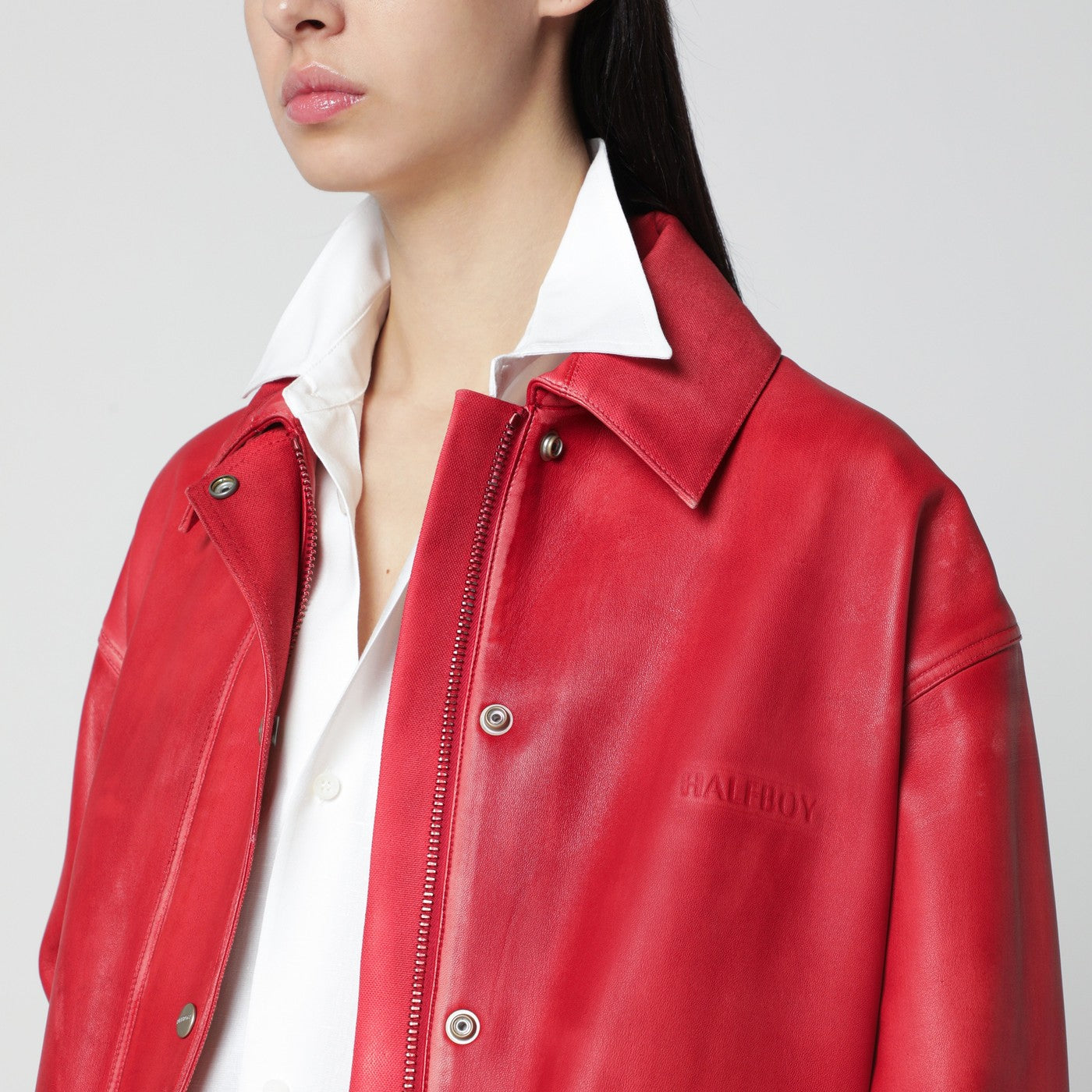 Parka en cuir rouge