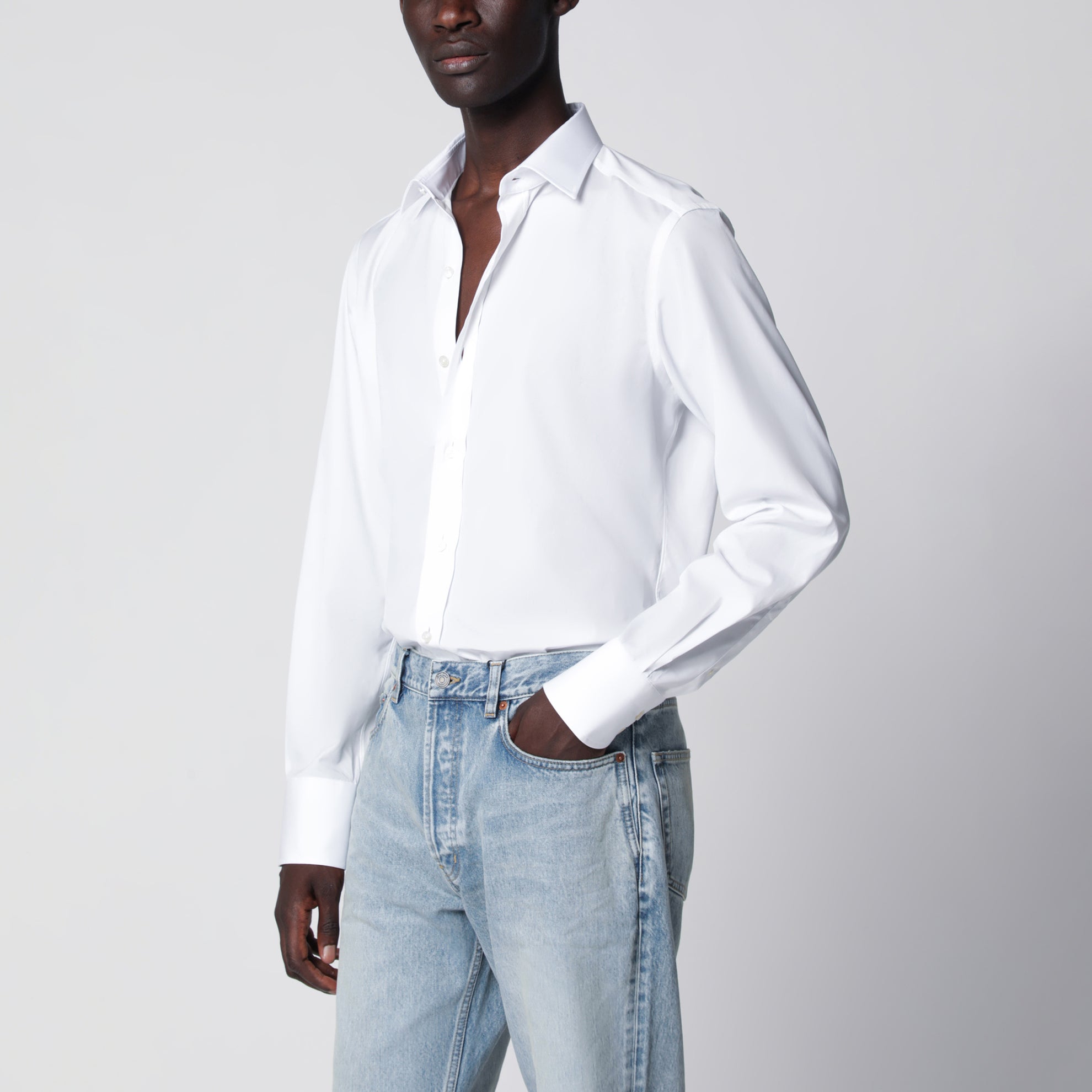 Slim-fit cotton shirt in optical white