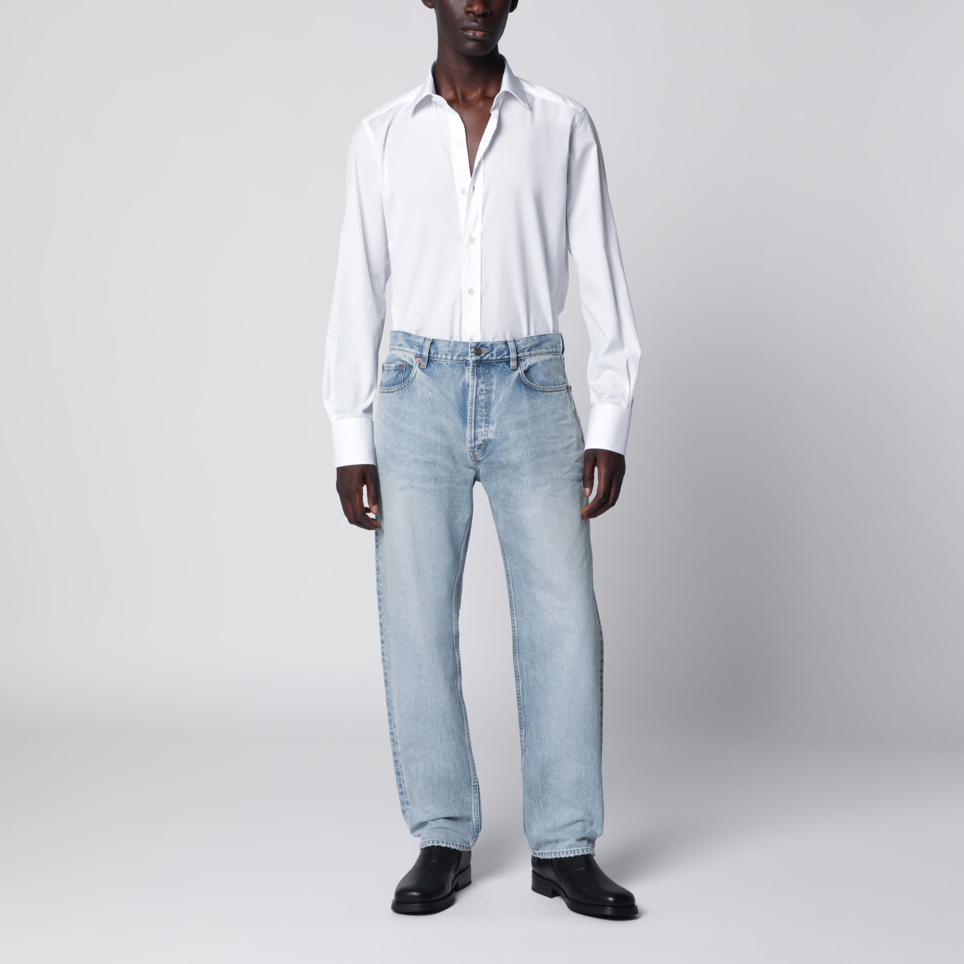 Slim-fit cotton shirt in optical white