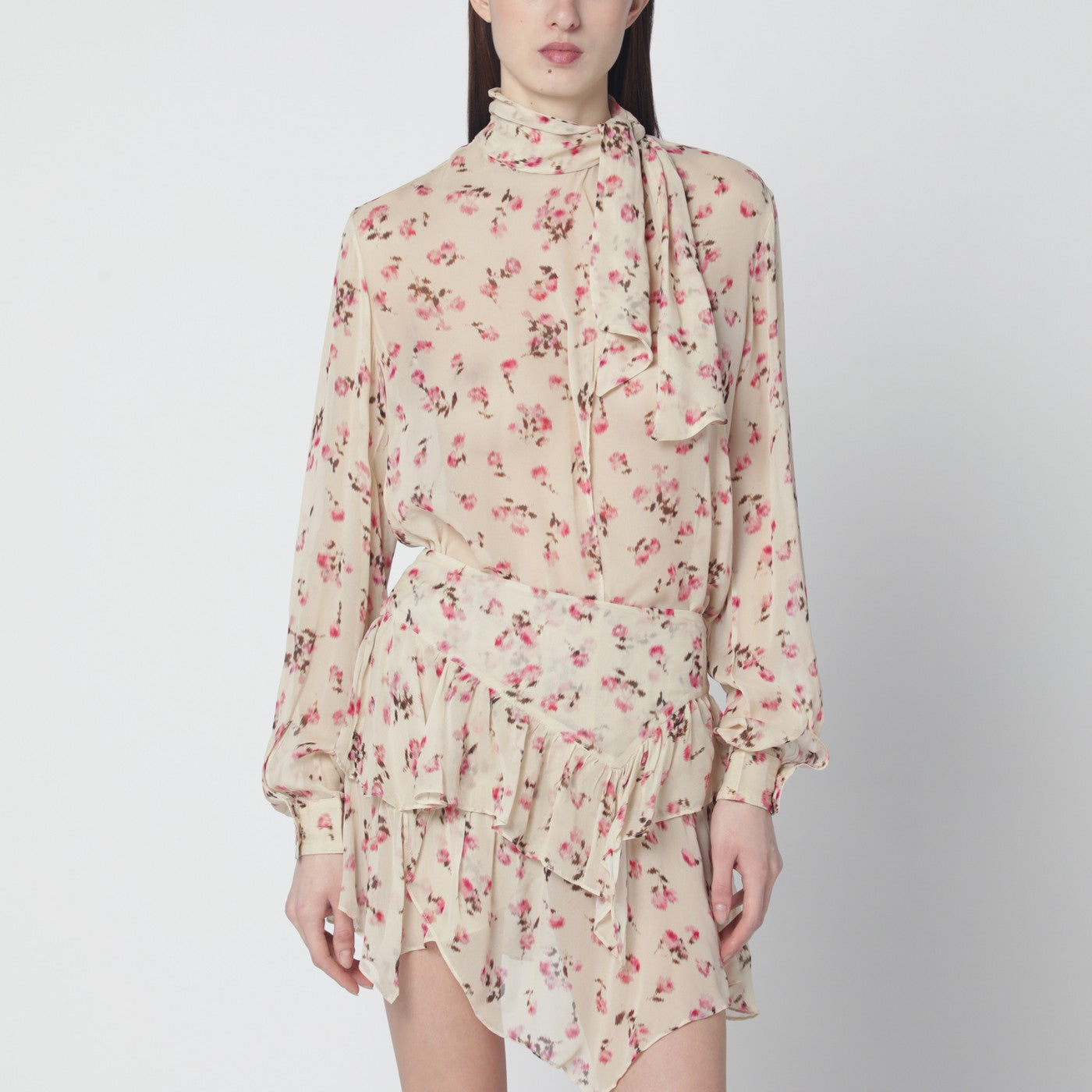 Beige blouse with floral print