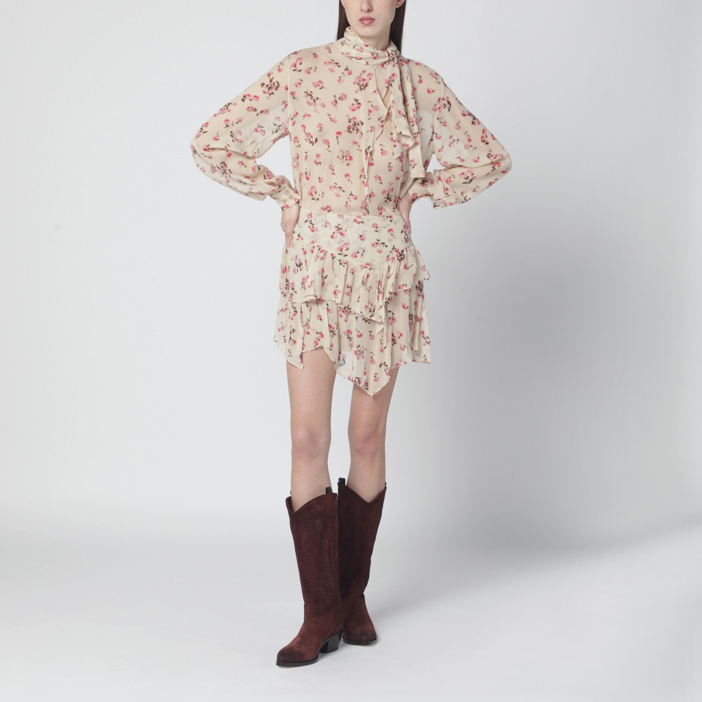 Beige blouse with floral print