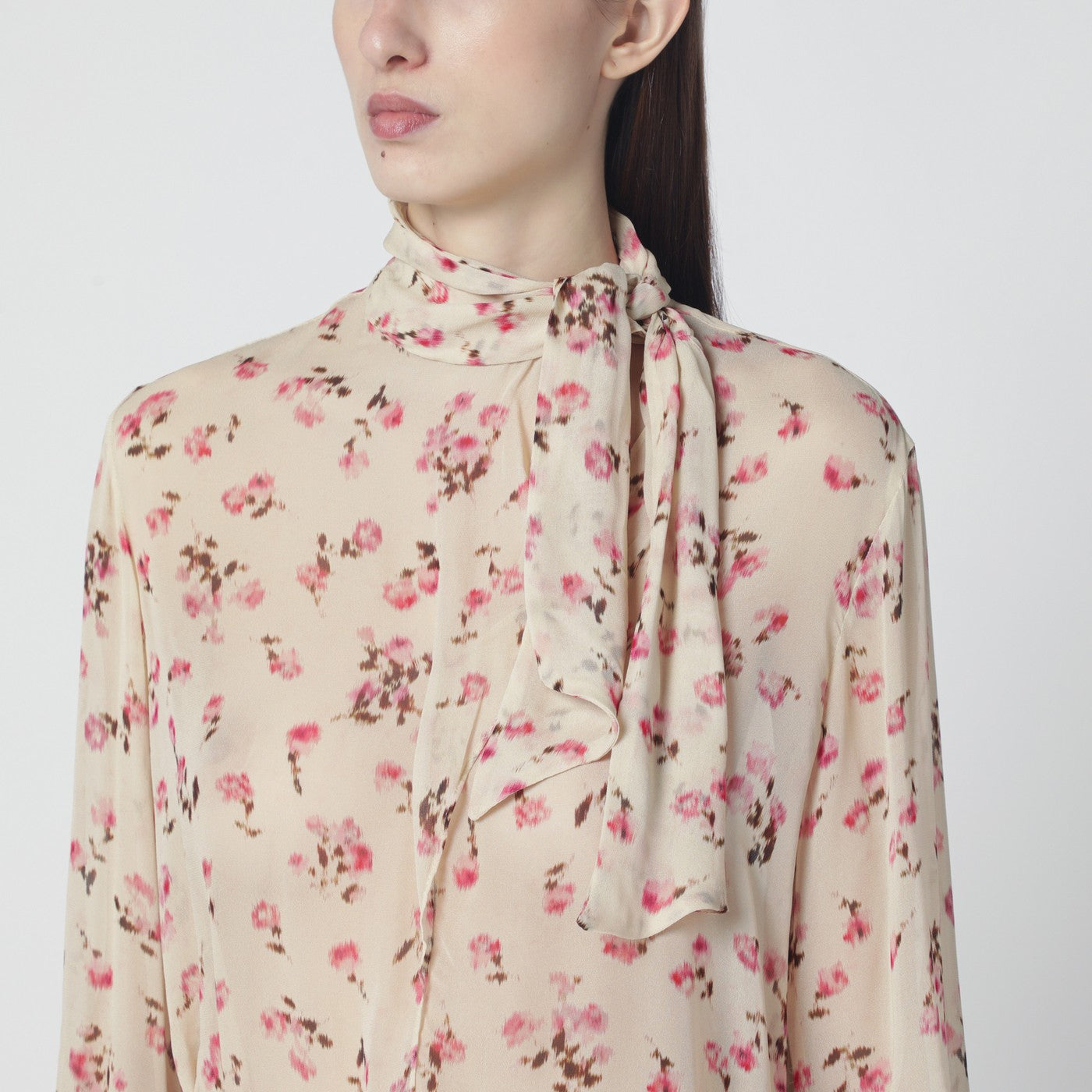Beige blouse with floral print