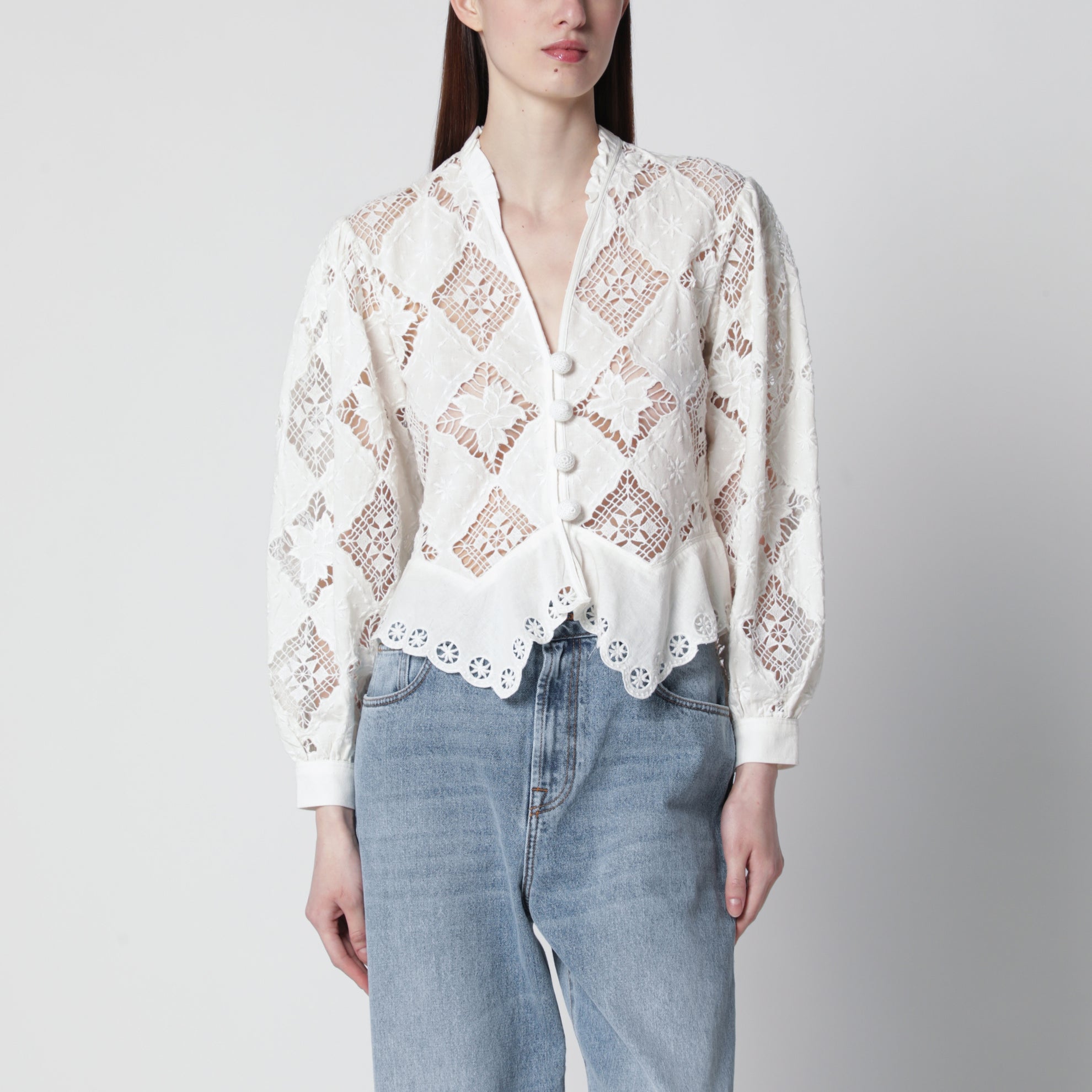 Blusa Nina bianca in cotone e lino