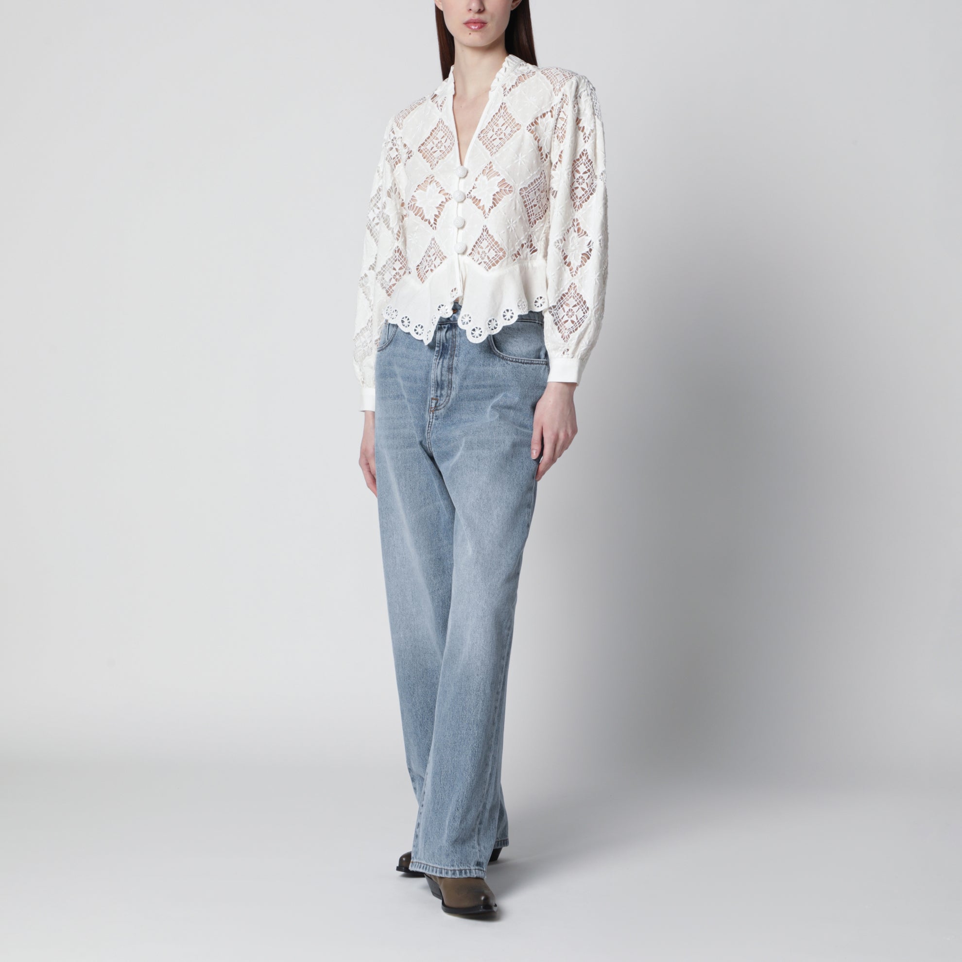 Blusa Nina bianca in cotone e lino