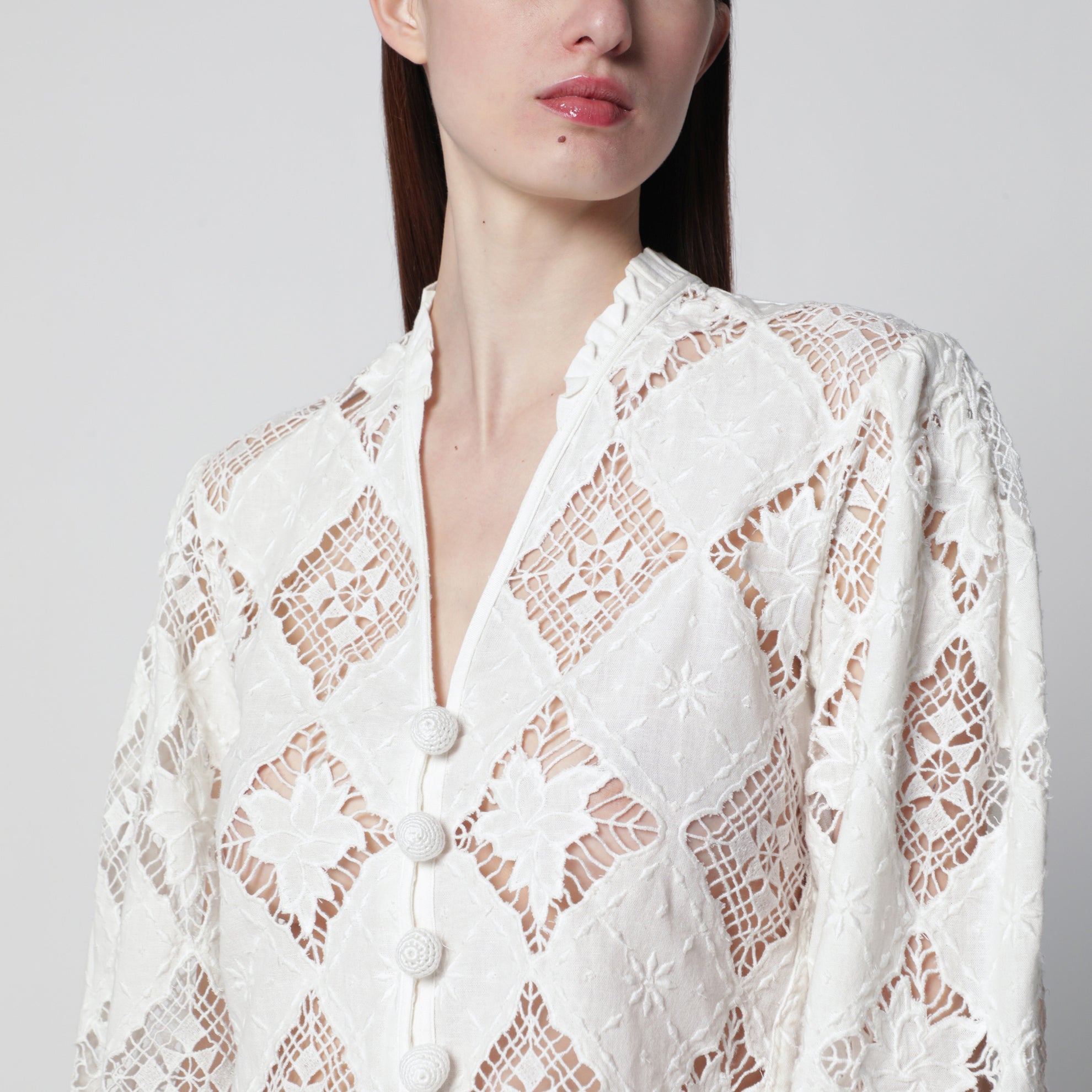 Blusa Nina bianca in cotone e lino