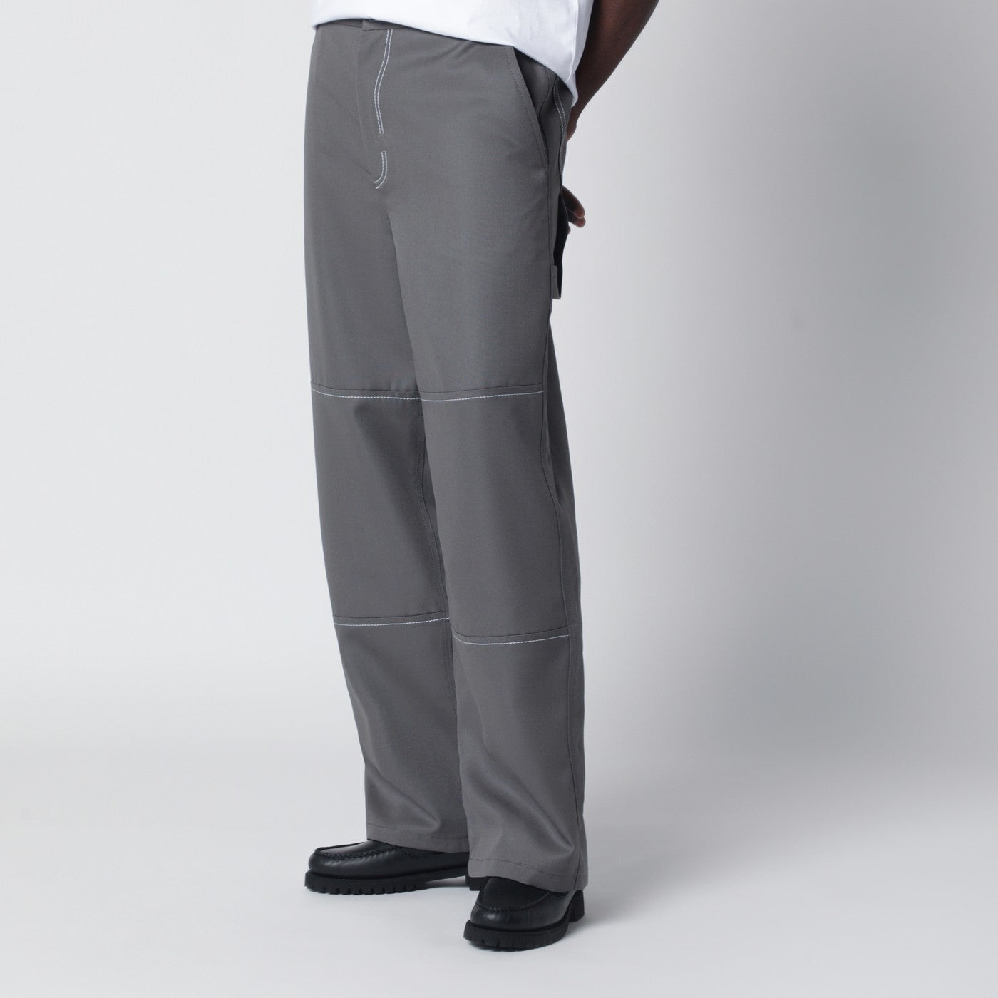Grey wool canvas workwear trousers