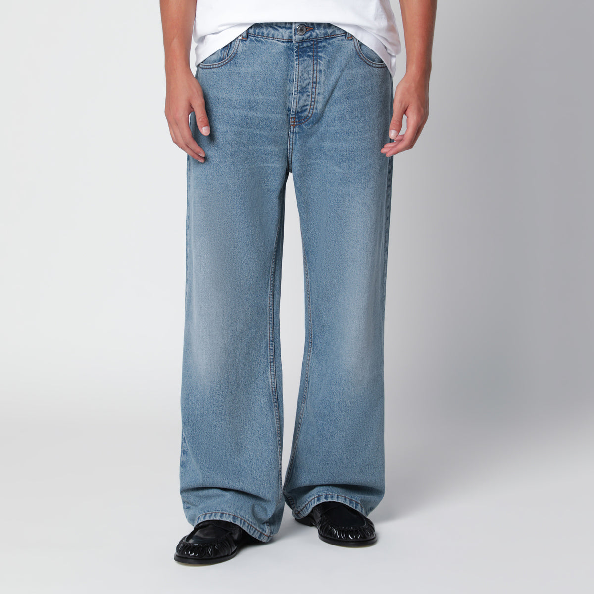 Jeans a gamba larga blu in denim
