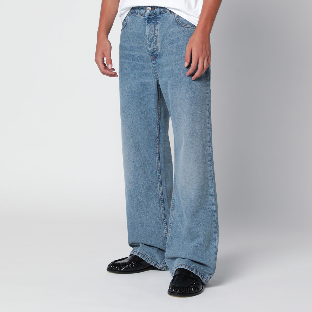 Jeans a gamba larga blu in denim