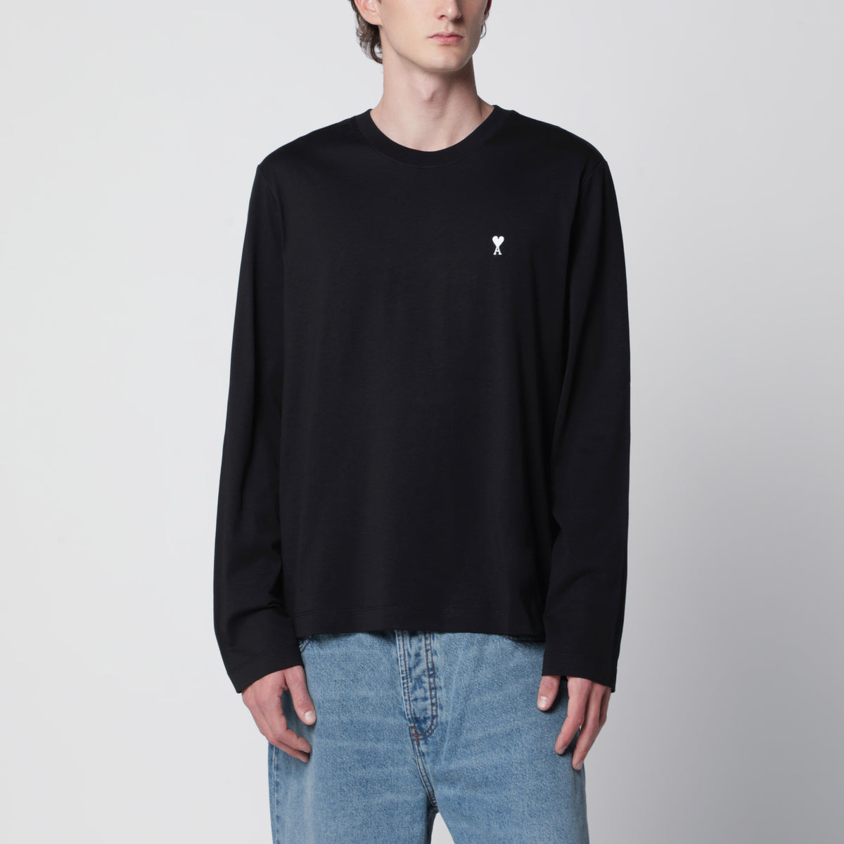 T-shirt a maniche lunghe nera in cotone
