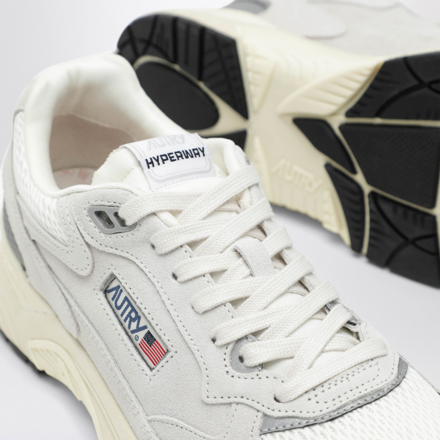 Sneakers Hyperway in mesh e suede bianca/argento