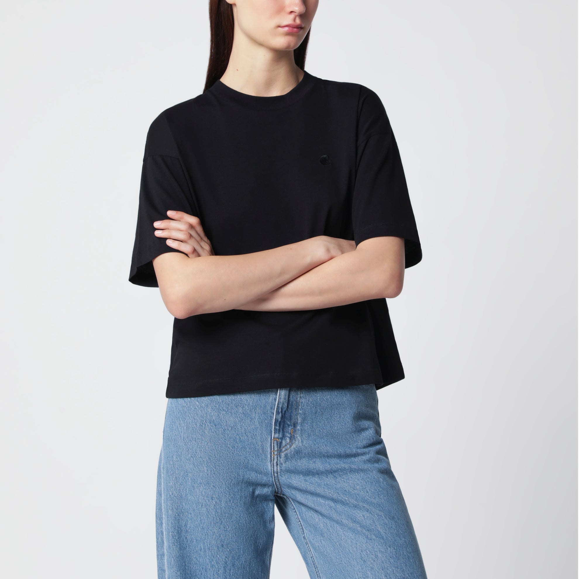 Black Chester cropped T-shirt in organic cotton