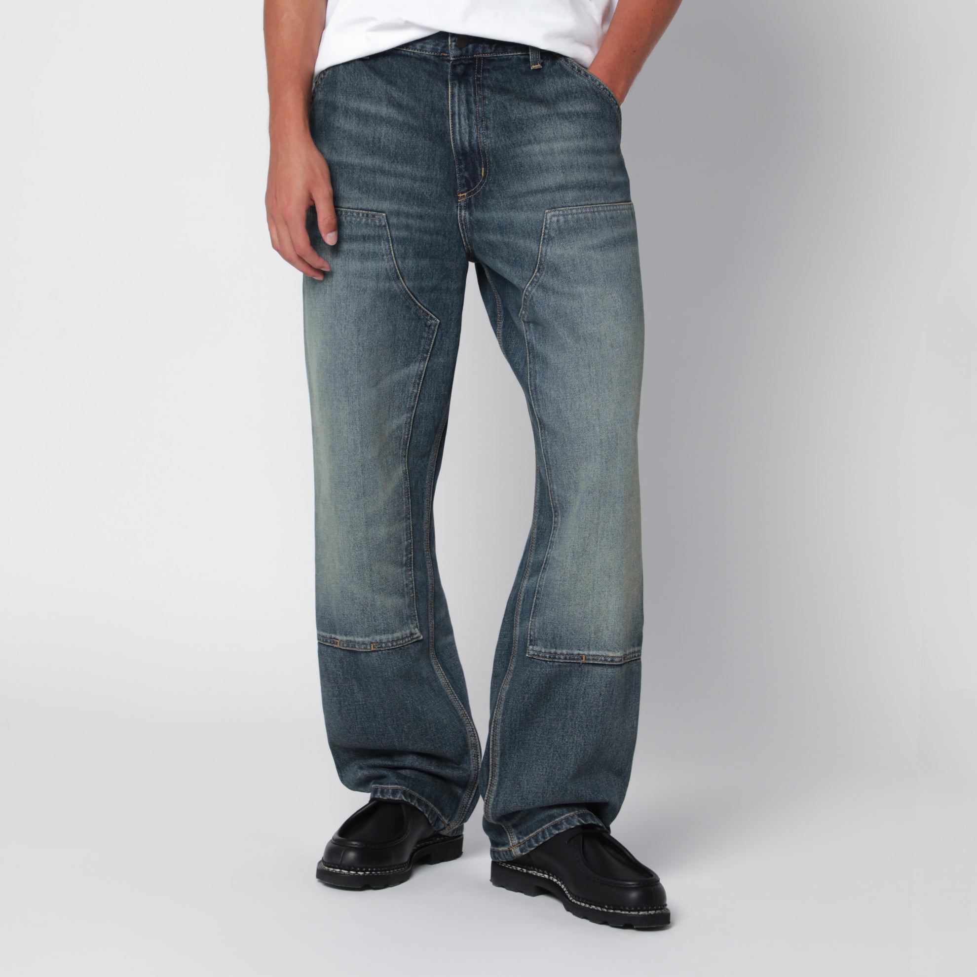 Double Knee Blue Cotton Denim Pants