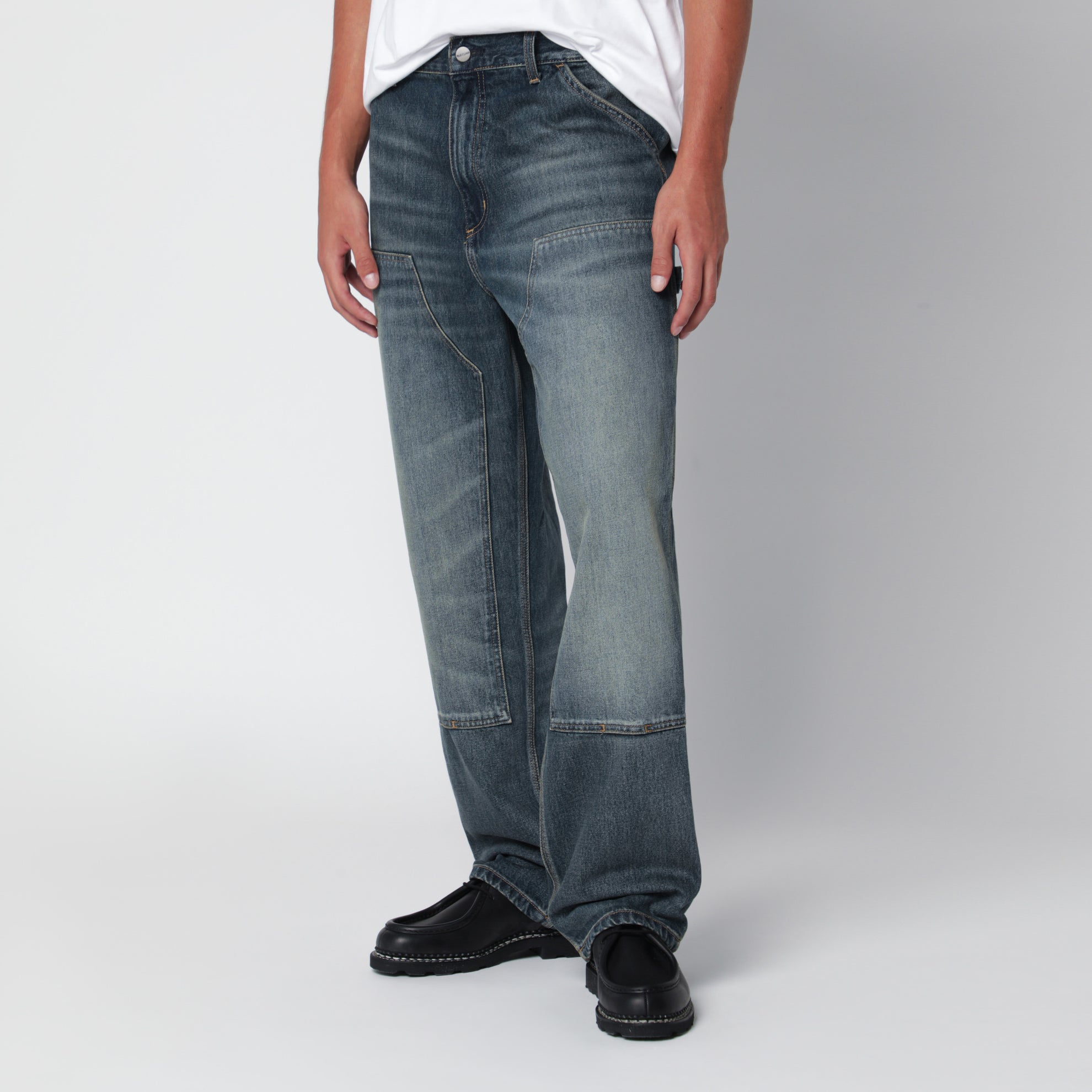 Double Knee Blue Cotton Denim Pants