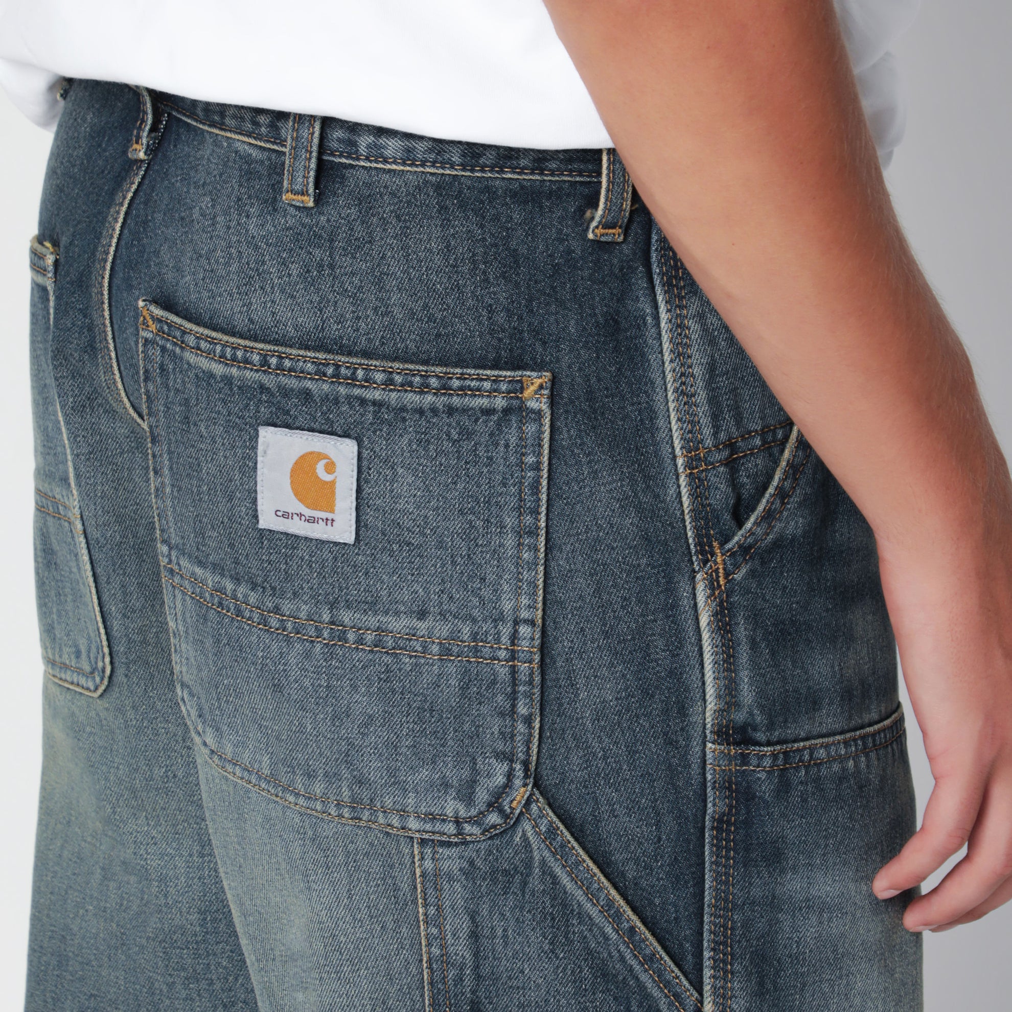 Double Knee Blue Cotton Denim Pants
