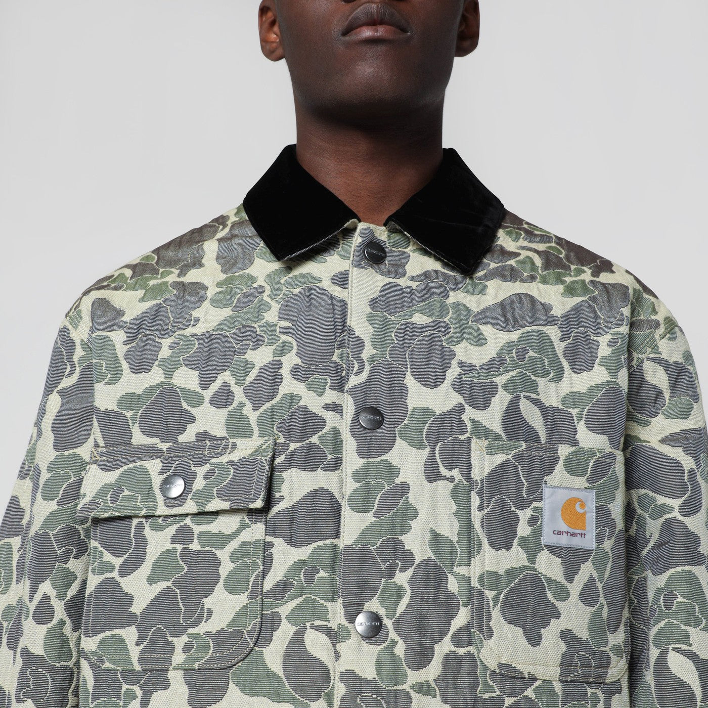 Tapestry Chore Coat Camo Duck Jacquard, Green/Tobacco
