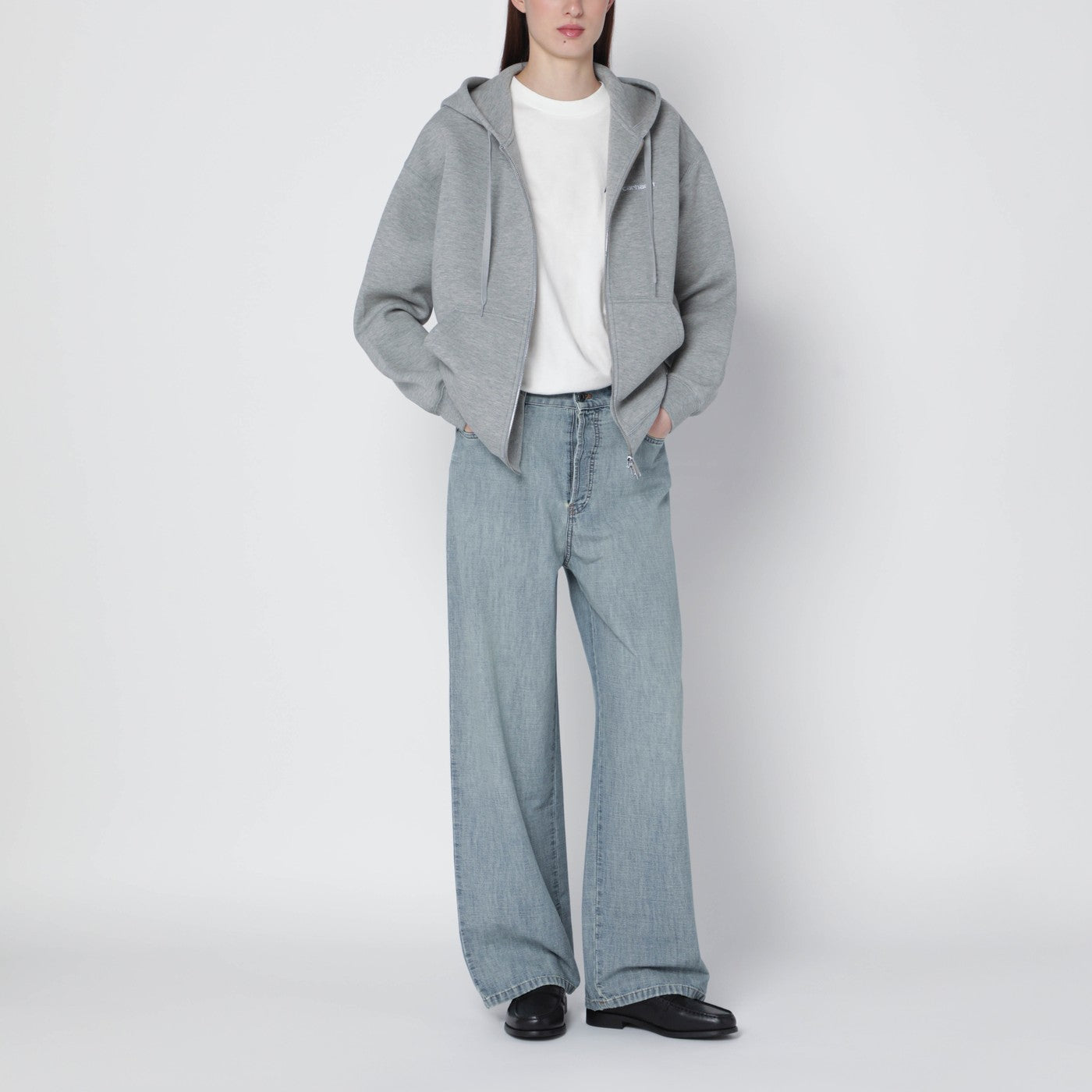 Grey zip sweatshirt in cotton blend