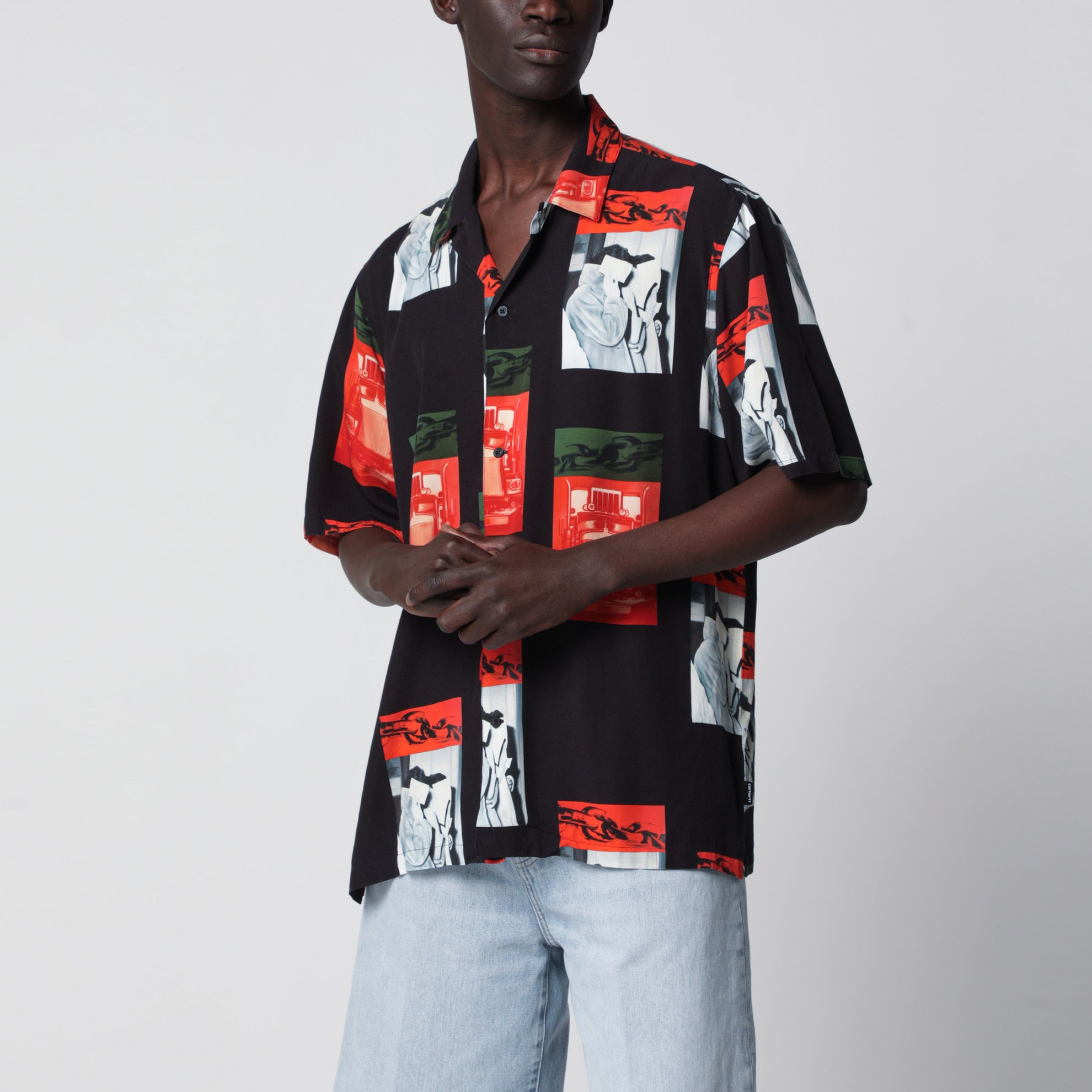 Camicia Sean Hamilton a stampa in viscosa nera