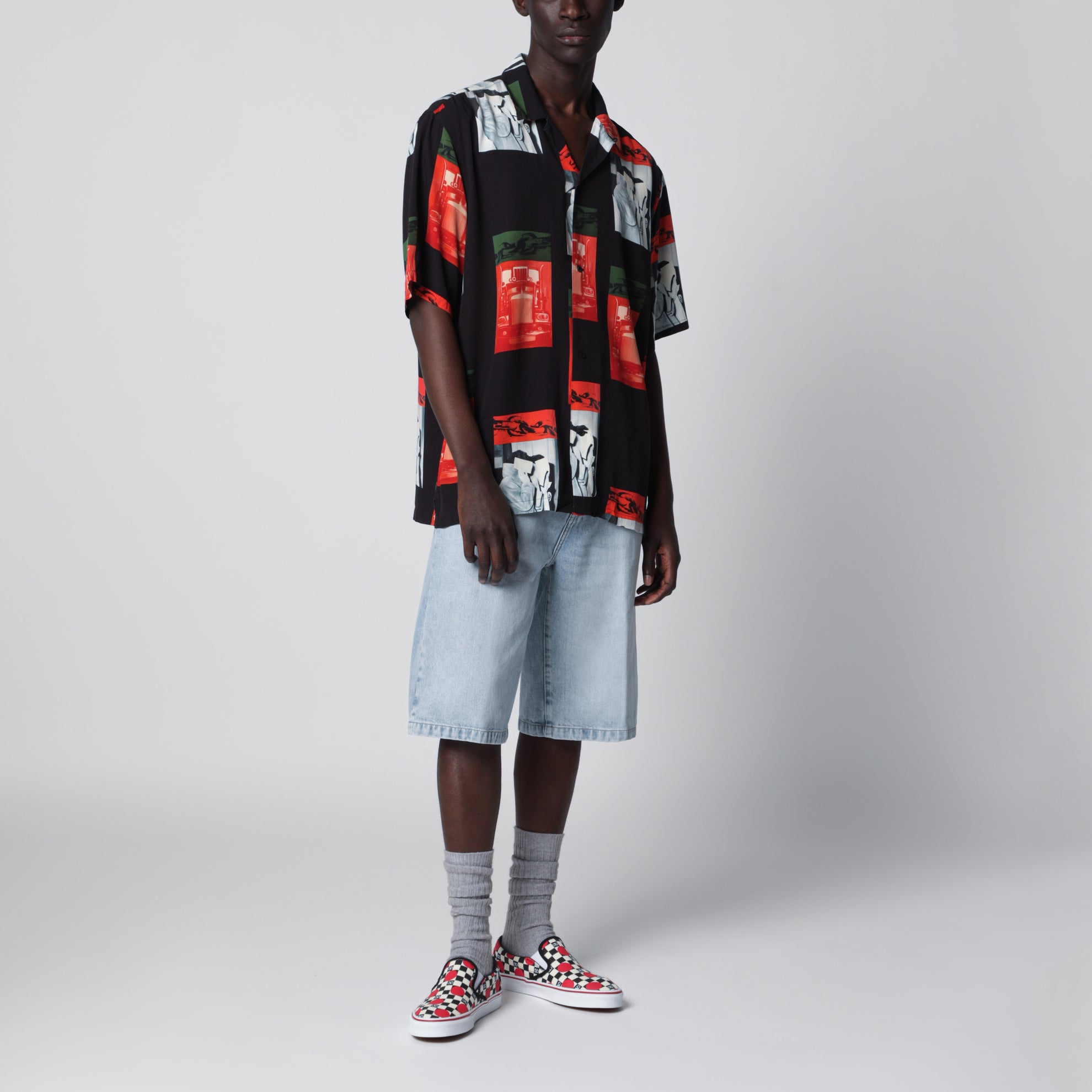 Camicia Sean Hamilton a stampa in viscosa nera