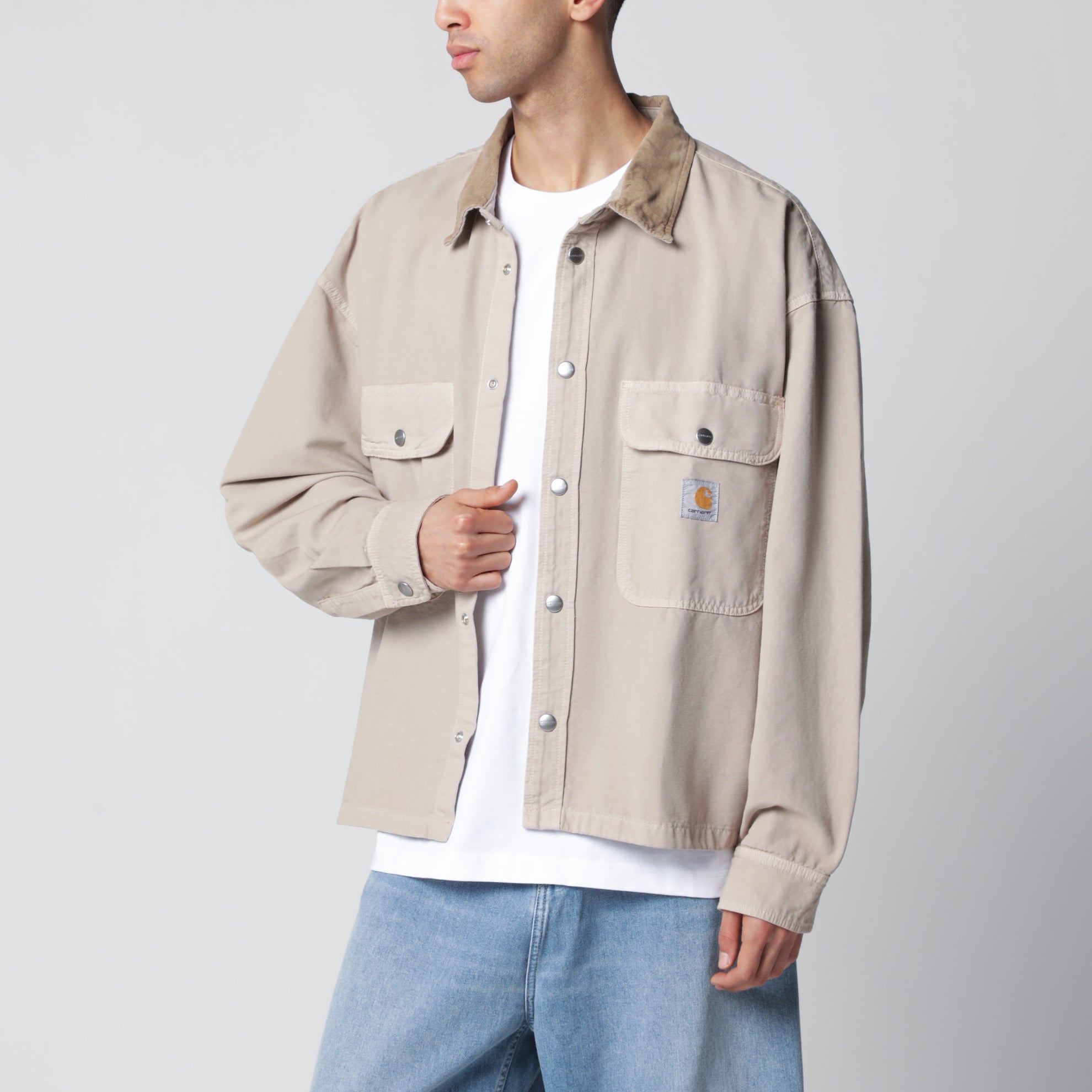 Prescott shirt jacket in cotton canvas beige