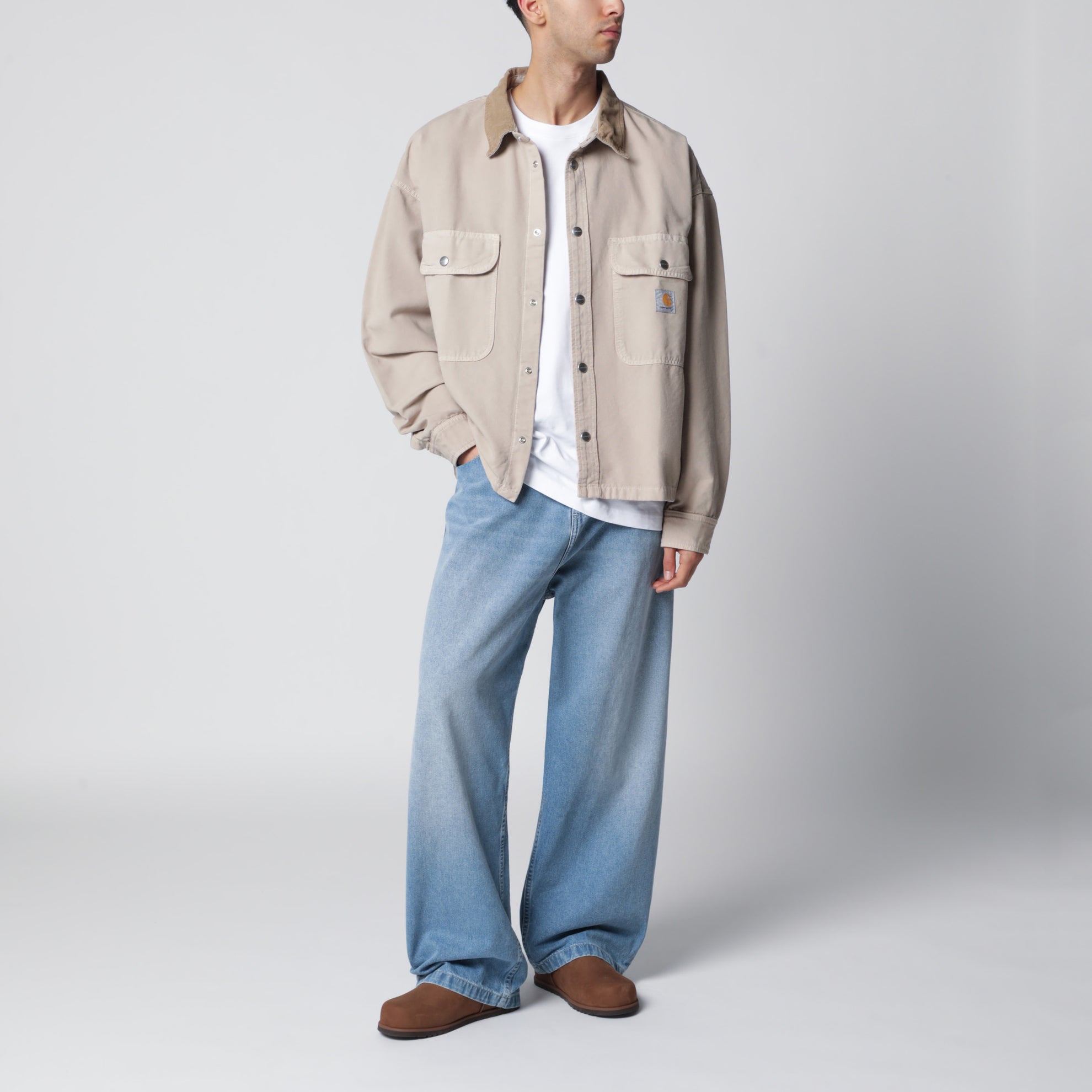 Prescott shirt jacket in cotton canvas beige