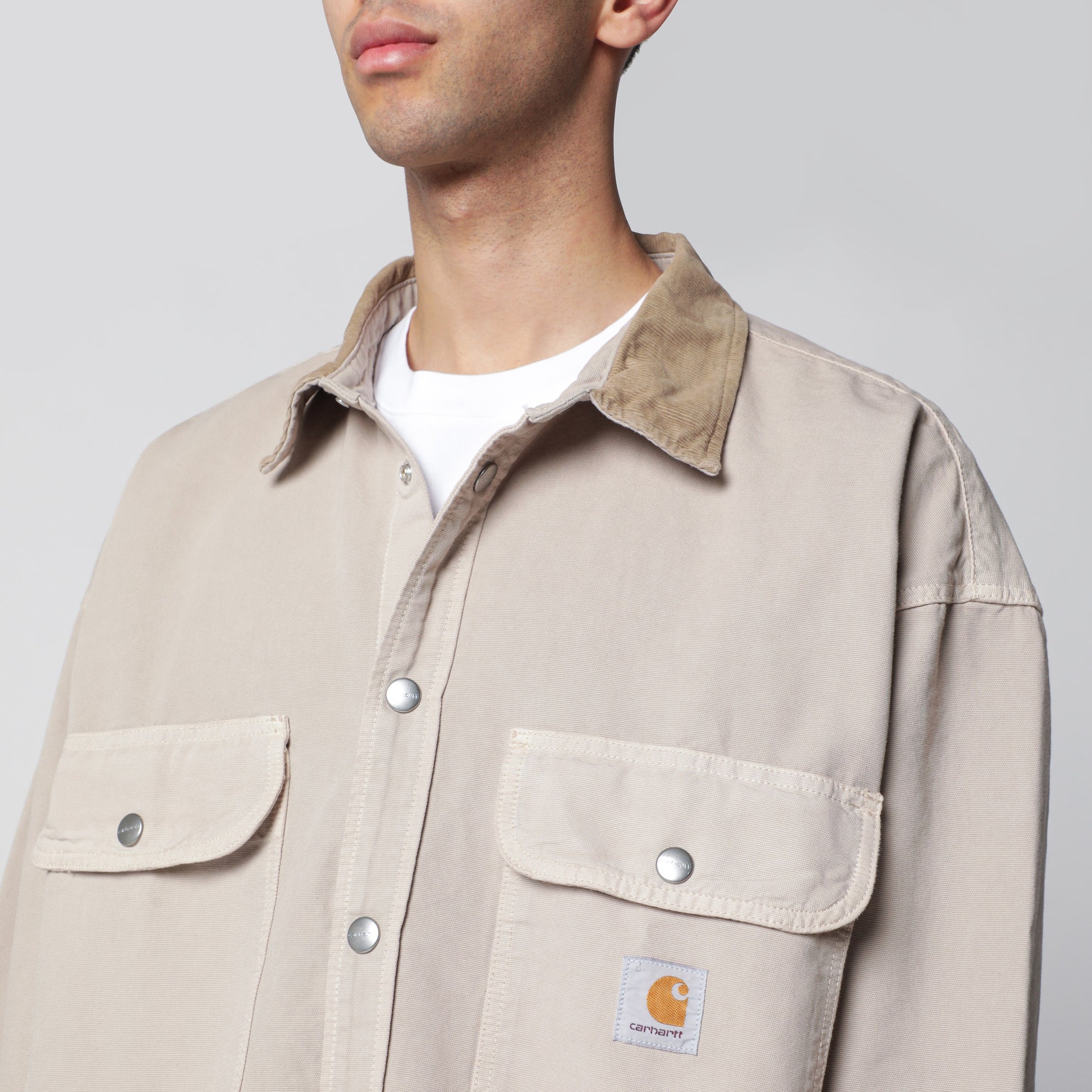 Prescott shirt jacket in cotton canvas beige