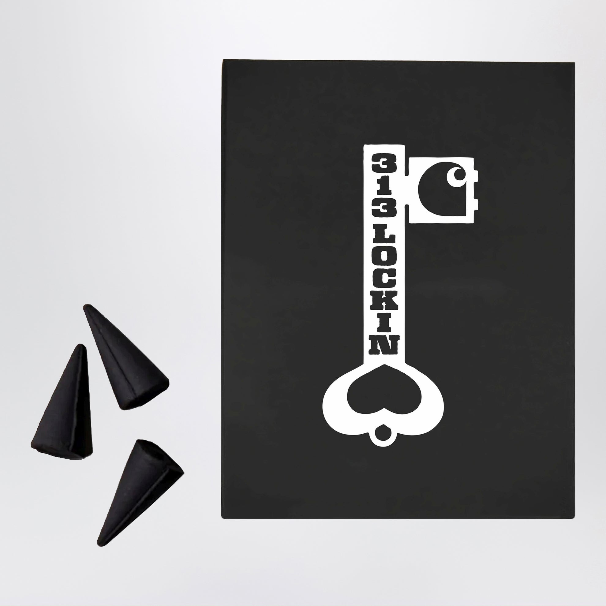 Locked Cone incense cone set in wood, white and black