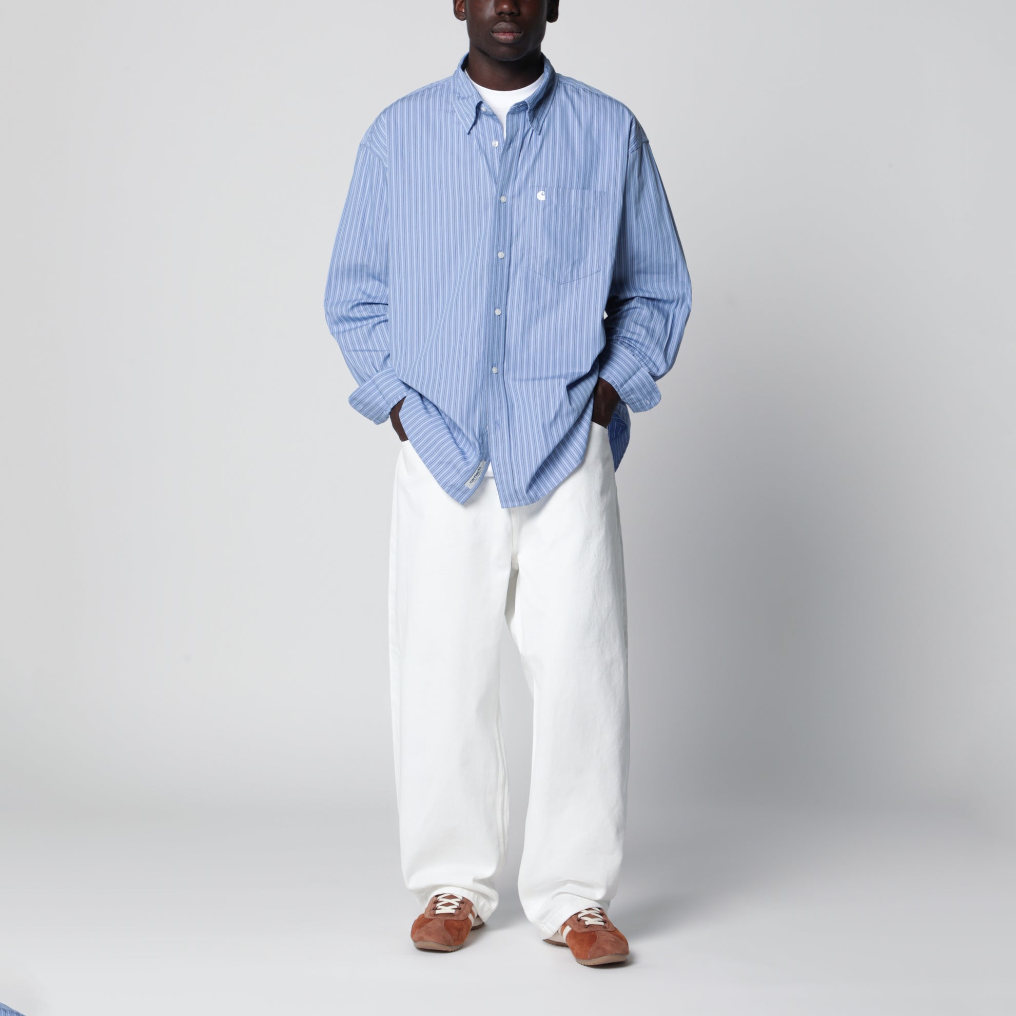 Camicia Ls Keene a righe in popeline di cotone blu