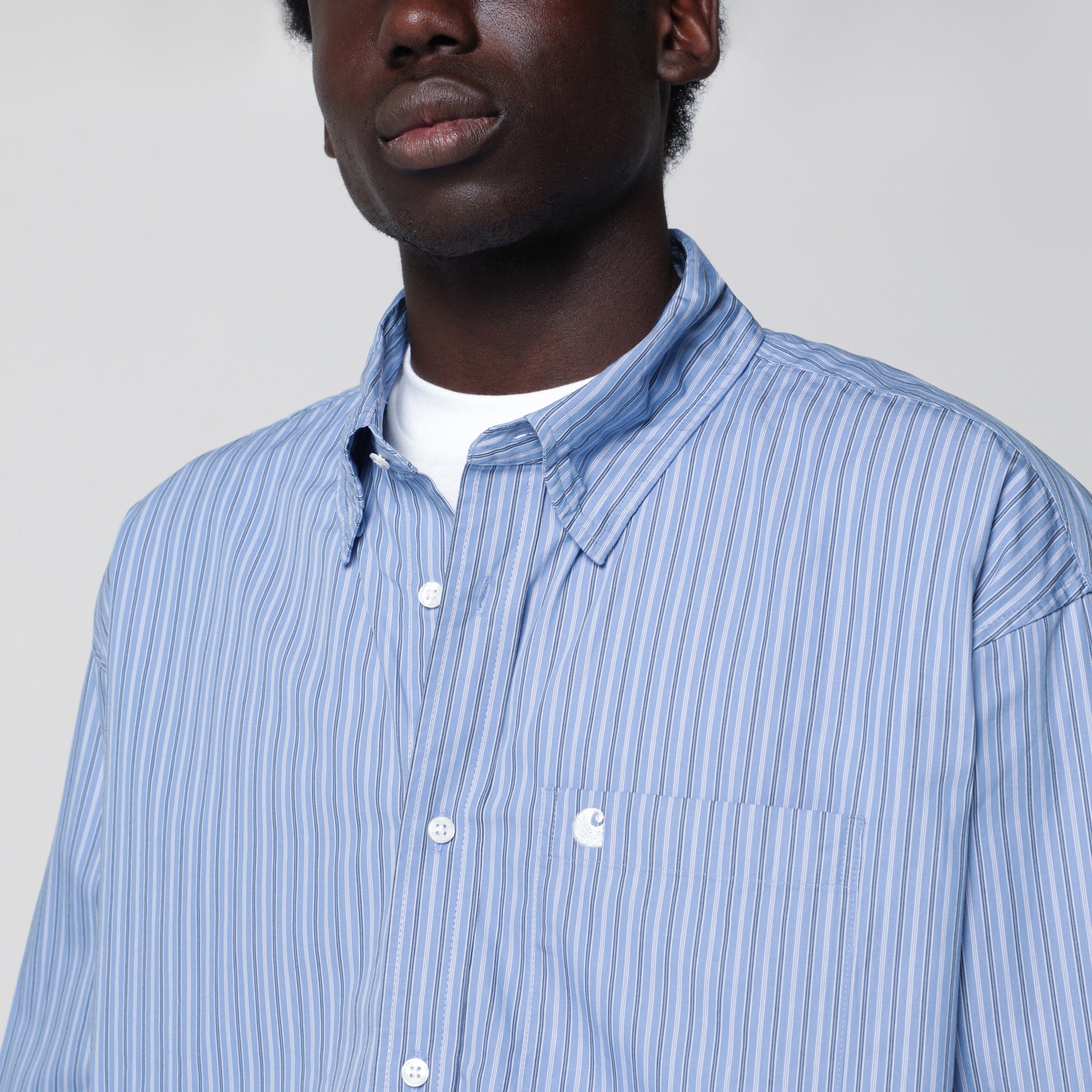 Camicia Ls Keene a righe in popeline di cotone blu
